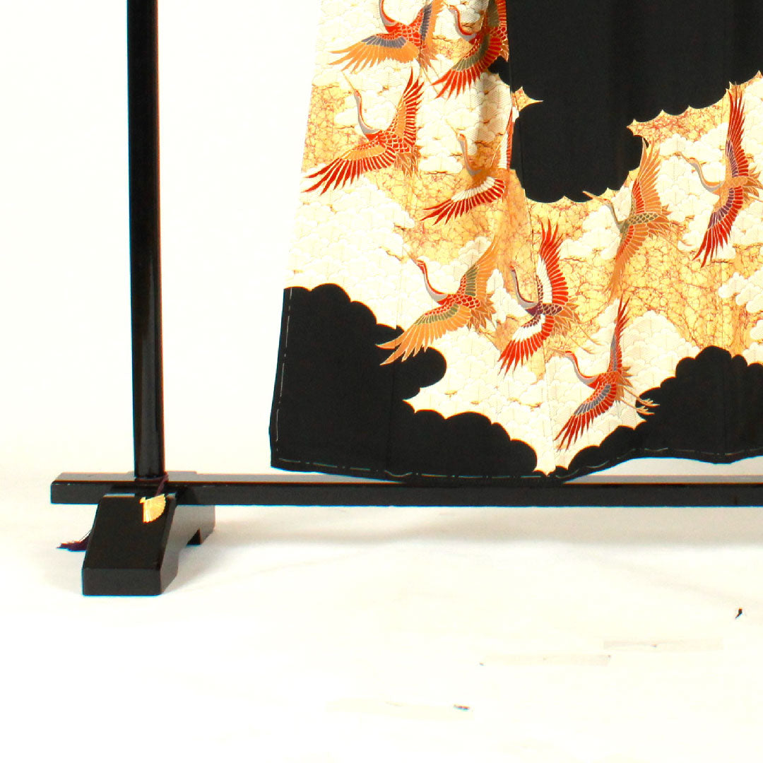 Black Tomesode, Length 155.5cm, Sleeve Length 61.5cm, Awase, Kyo-Yuzen, Crane, Katabami, Pure Silk, B Rank, Five Crests, Black, 1111000344310