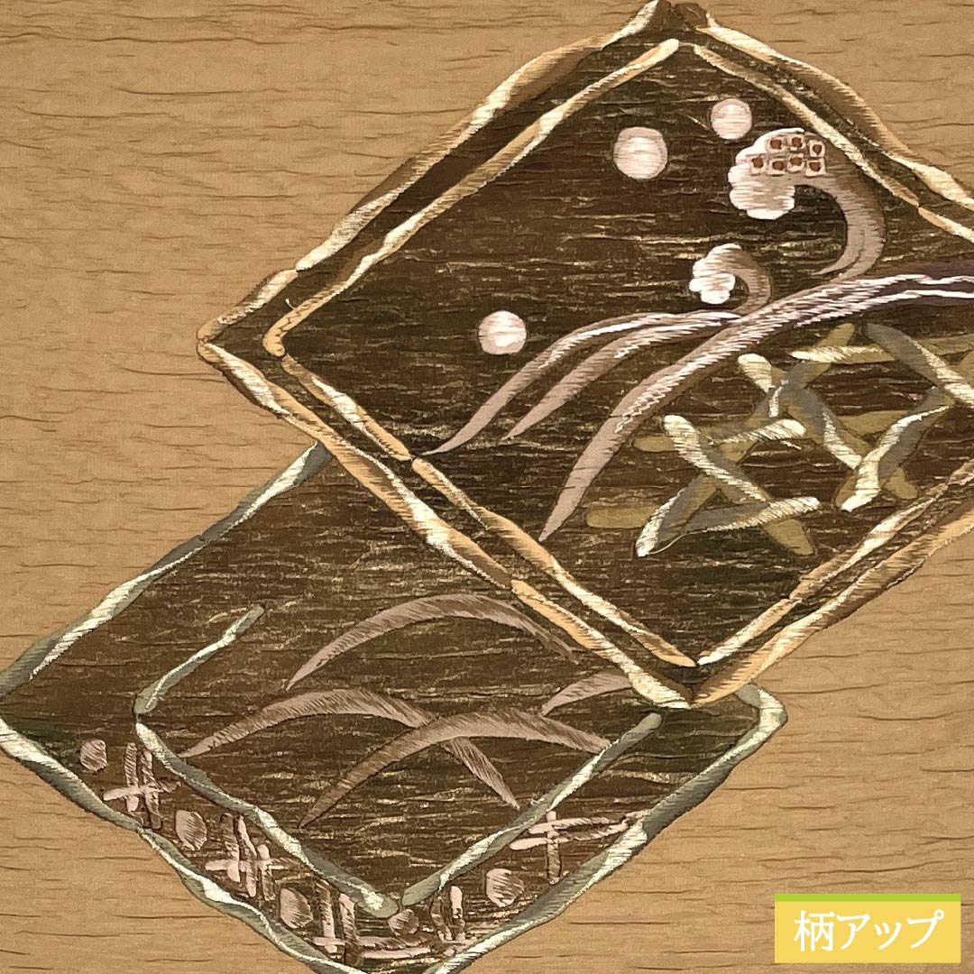 (Kyoto Fukuro Obi) Nagoya Obi, Polyester, Grade A, Light Brown, Puffed Weave, Diamond Pattern, Abstract Pattern, Length 384cm, Pointed Pattern, Casual, Brown, 1124010683414, Open-leg Style