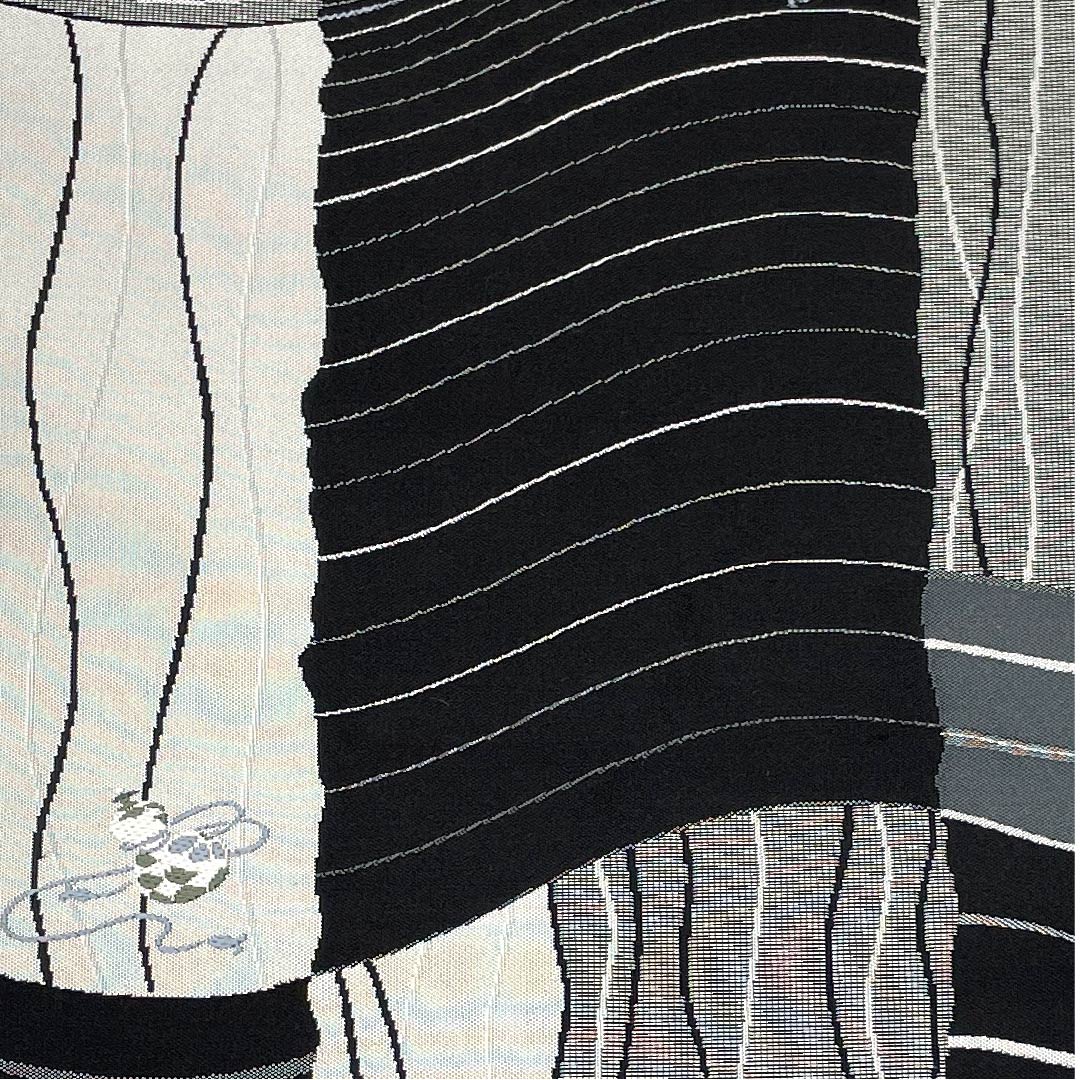 Fukuro Obi, Checkered Pattern, Gourd Pattern, Monotone, Length 438cm, Pure Silk, S Rank, Six-way, Casual, Gradient Style, 1123008812399