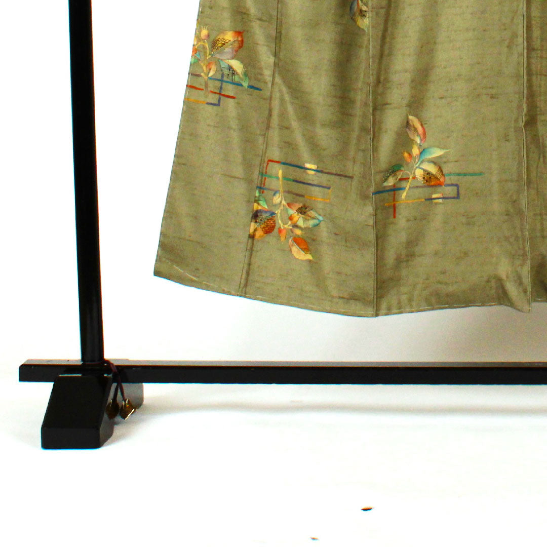 Tsumugi Length 150cm Sleeve length 62cm Striped pattern Hand-woven Pure silk S rank Awase Green 1116001012219