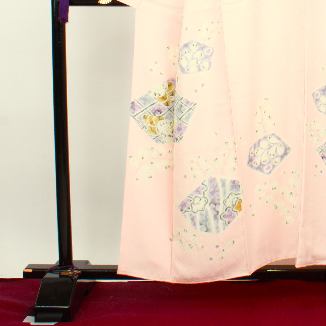 訪問着 袷 身丈156.5cm 裄丈64cm 乙女色 辻ヶ花 正絹 Aランク ピンク系 1112002433313