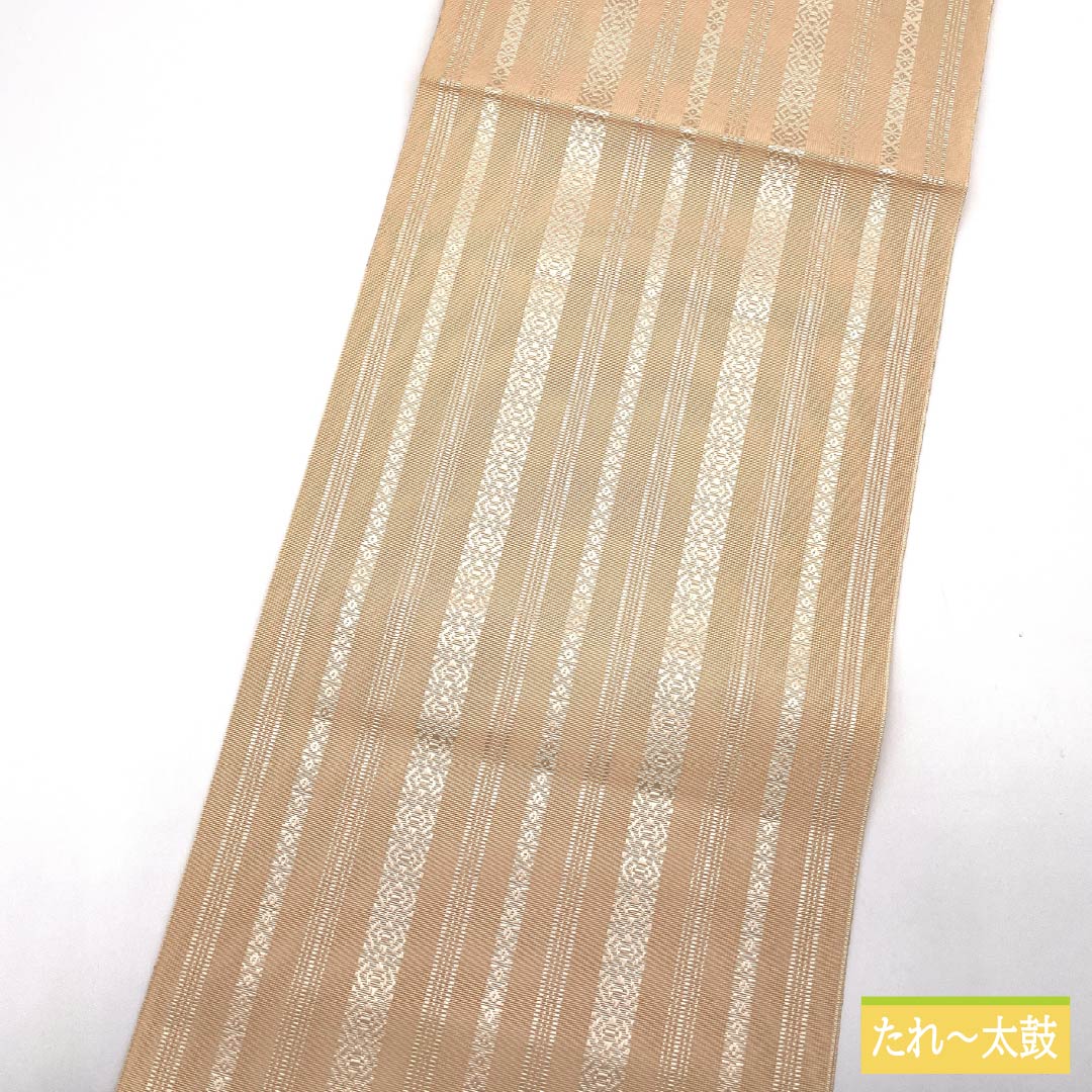 Nagoya Obi, Light-Colored (Usunikuro), Summer Obi, Hakata-ori, Kenjo Pattern, 359cm Long, Pure Silk, S-Rank, Full Length, Casual, Cream-Colored, 1124008652315, Pine Needle Pattern