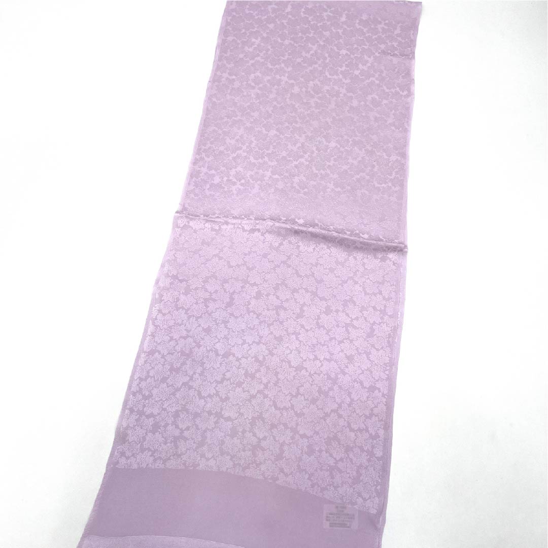 Semi-formal silk obiage (sash sash), grade A, pale wisteria, featuring a classic cherry blossom and floral pattern, approximately 166cm long and 28.5cm wide, purple accents. Product code: 1136001973920