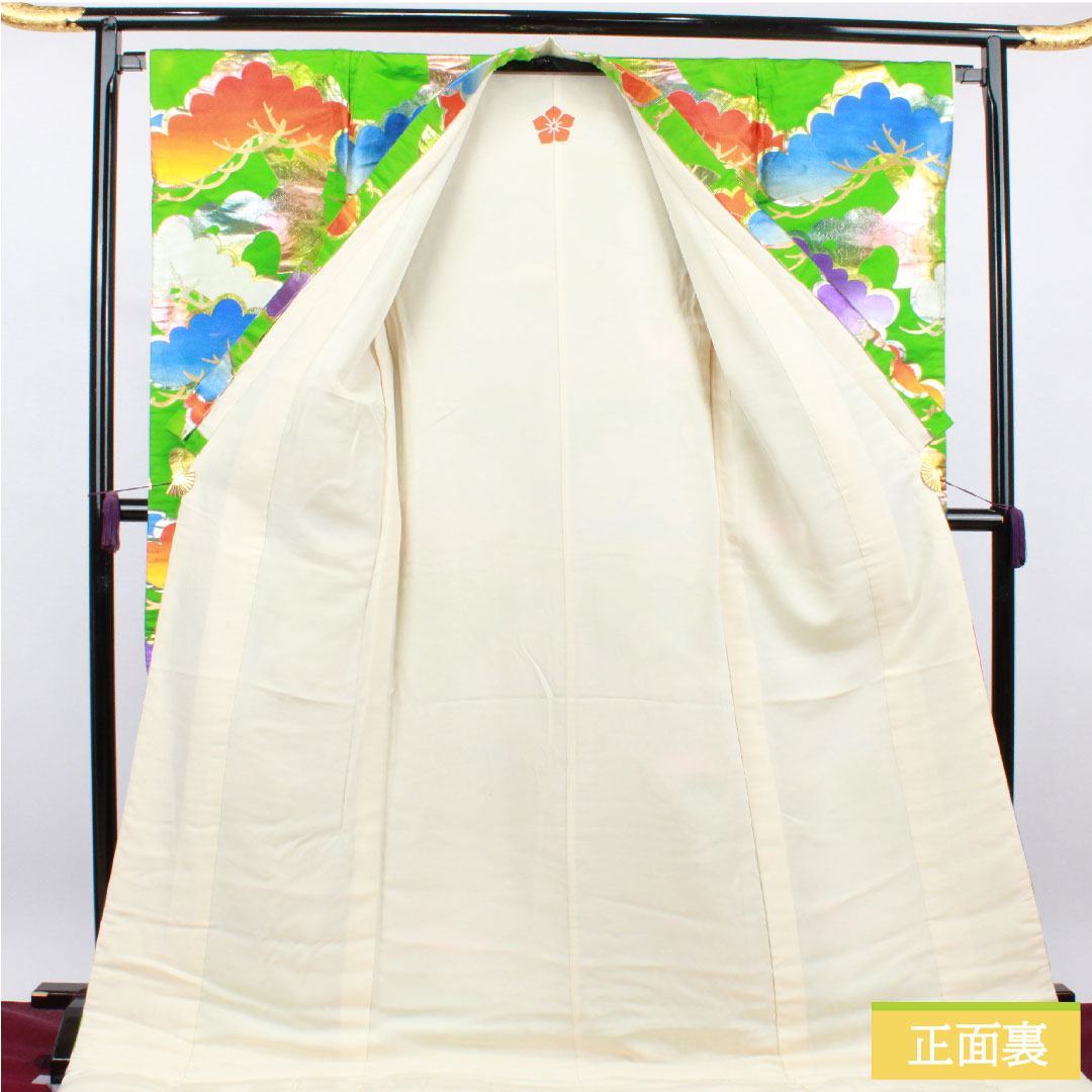 色打掛 正絹 身丈198cm 裄丈66.5cm  龍村謹製 桐箱入り 長襦袢セット 唐織 松 Aランク 袷 緑系 1110000613919