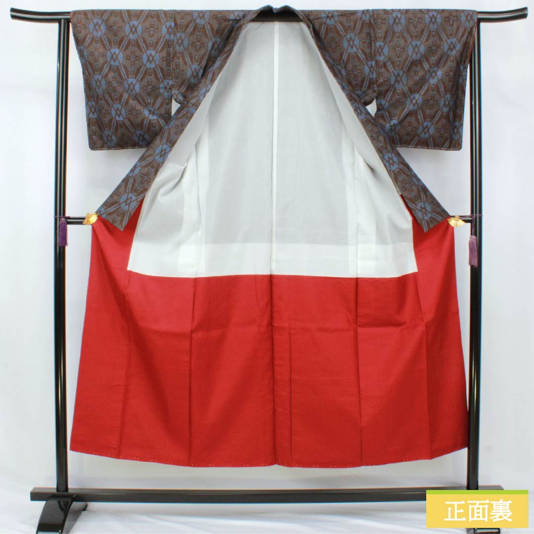 Tsumugi silk, S rank, length 150cm, Yuki 63cm, Ochiguri-iro (dark chestnut color), abstract pattern, with basting stitches, Awasé, brown family, 1116004812114
