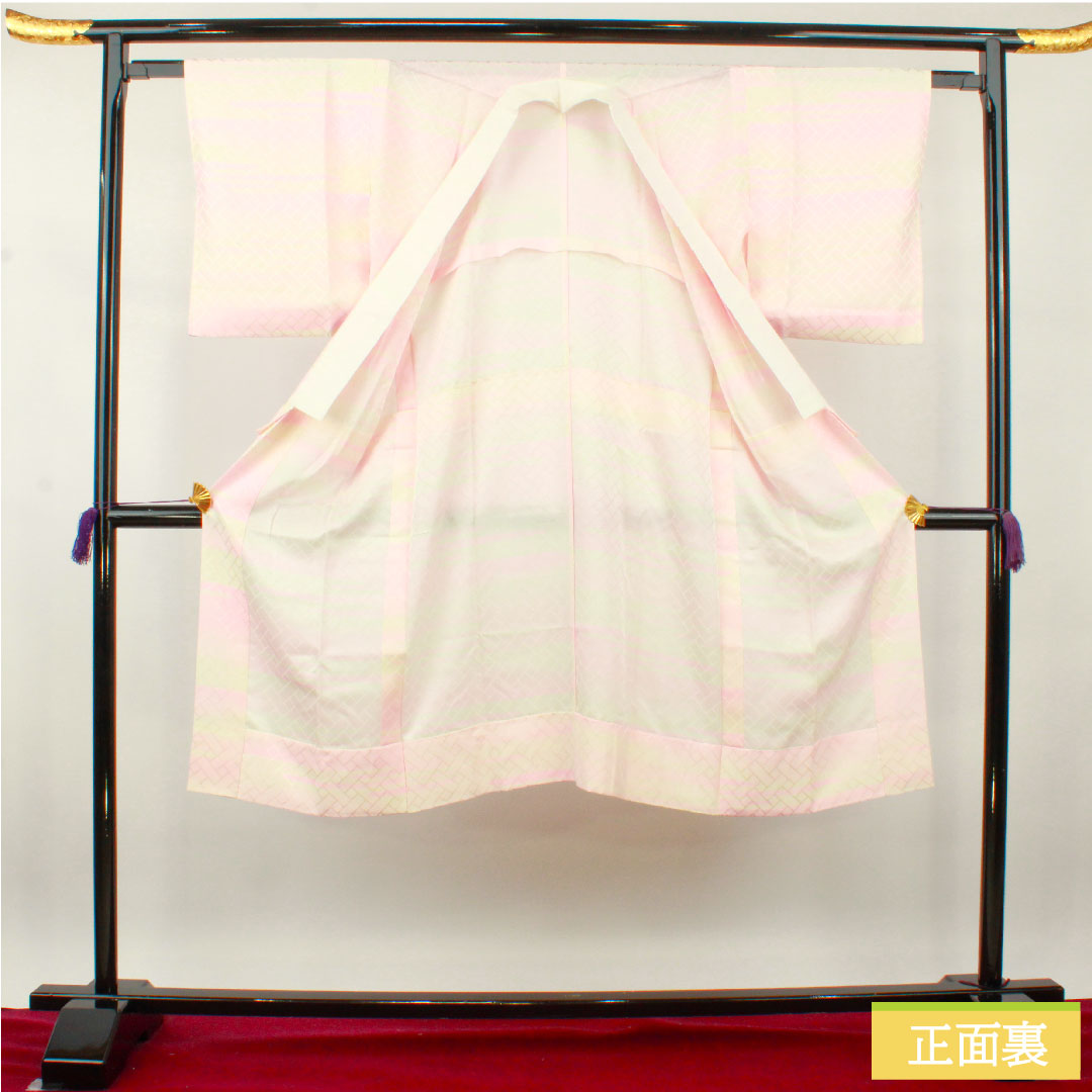 Silk Nagajuban, length 126cm,裄丈 63cm, unlined, blurred dye, tucks, S rank, pink, 1129000652313