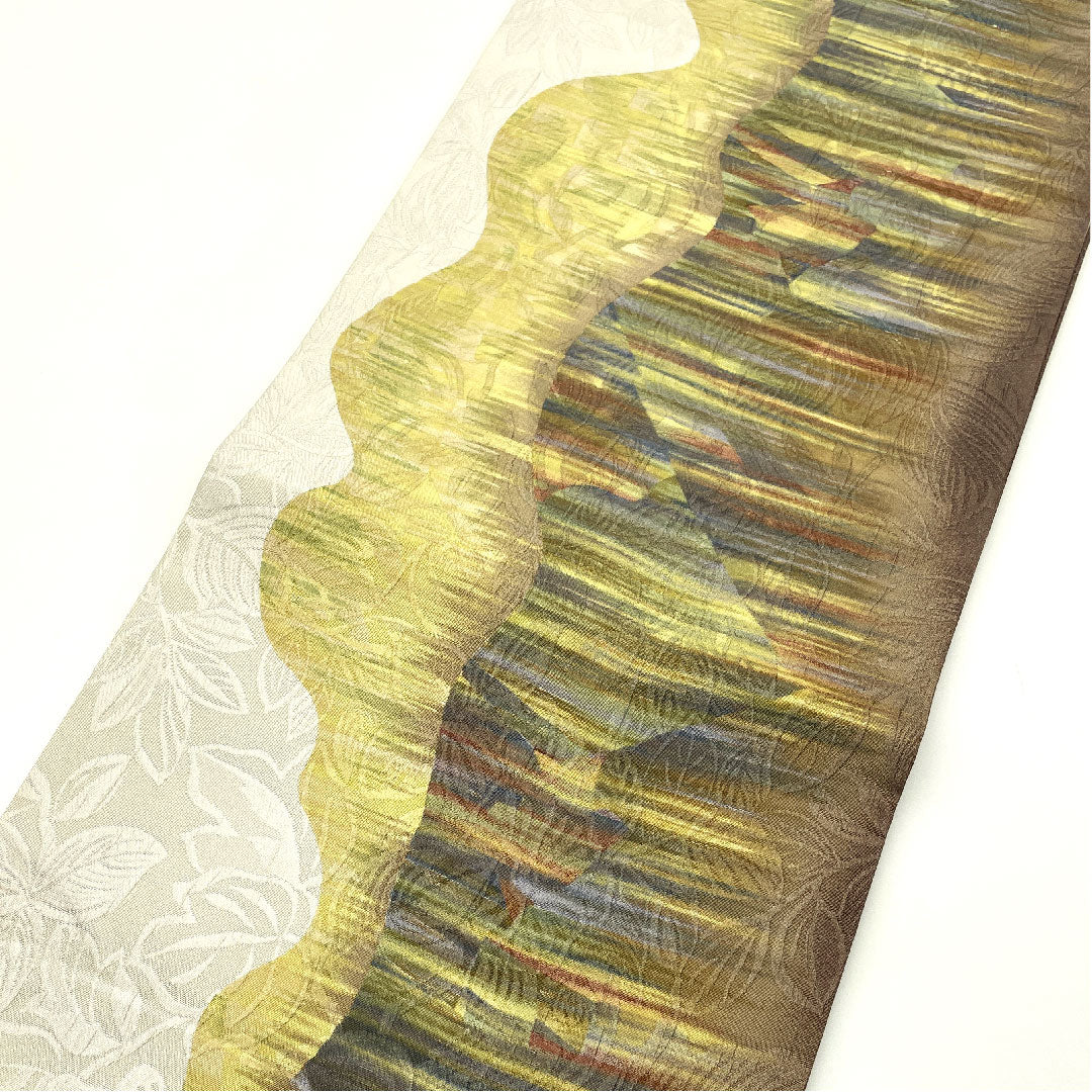 Fukuro Obi Dyed Obi Abstract Pattern Length 446cm Pure Silk A Rank Full Length Casual White 1123005053311