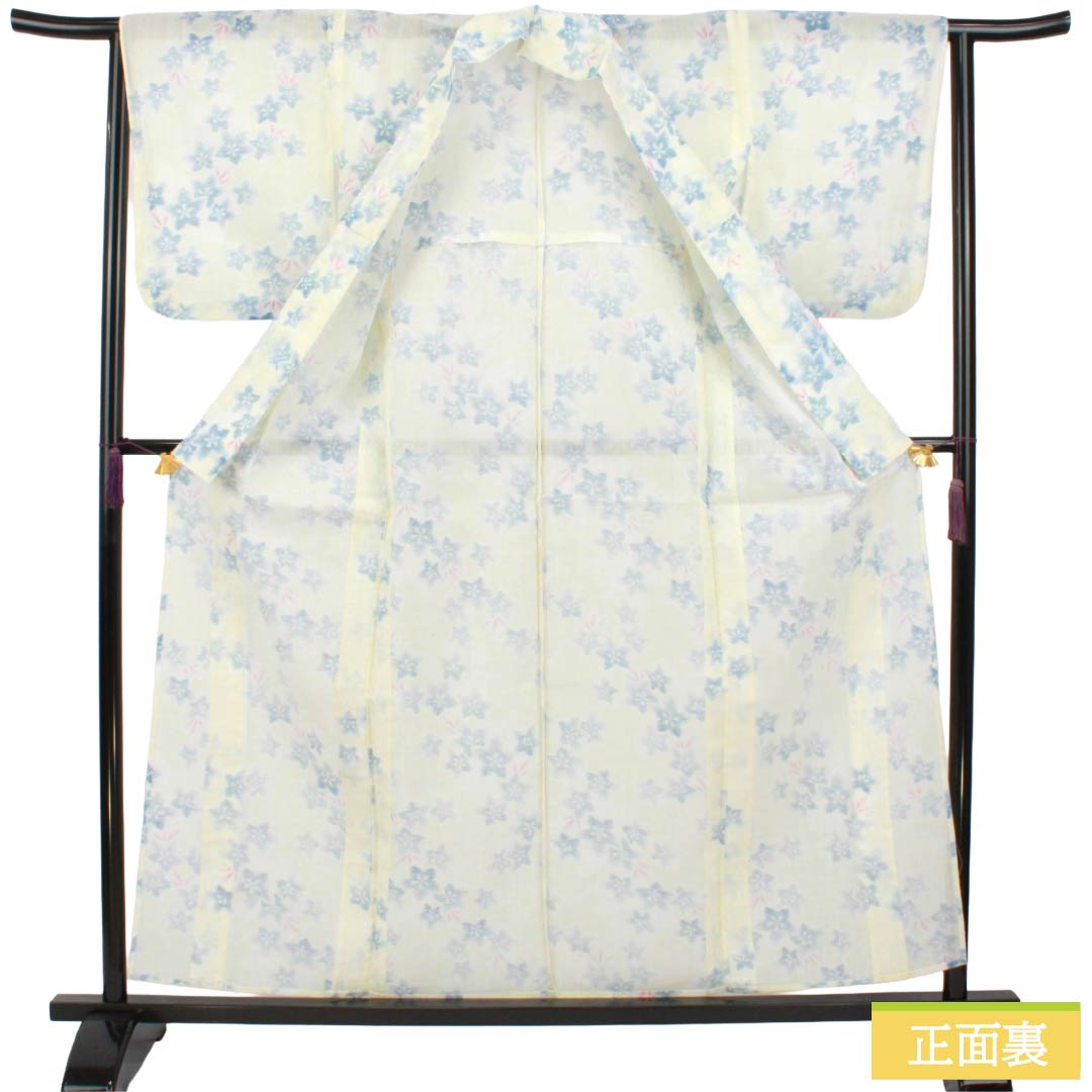 夏物 麻 紬 Sランク 身丈158.5cm 裄丈64cm 白百合色（しらゆりいろ） 夏上布 縮 花柄 紗 白系 1132003622311