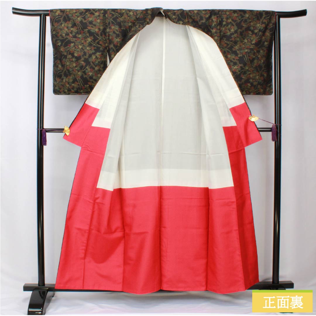 Pure silk tsumugi (pongee) kimono, S rank, length 157.5cm, sleeve length 62cm, Oshima tsumugi with horizontal double-kasuri pattern, full flower pattern, lined, black, with basting threads, product number 1116004062310