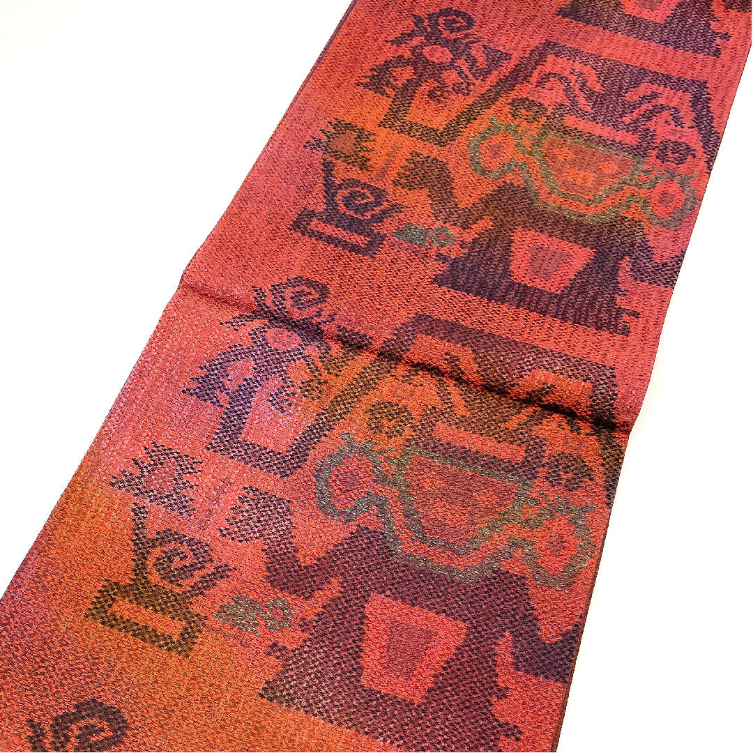 Fukuro Obi Egyptian Pattern Length 424cm Pure Silk S Rank Six-way Casual Red 1123002652312