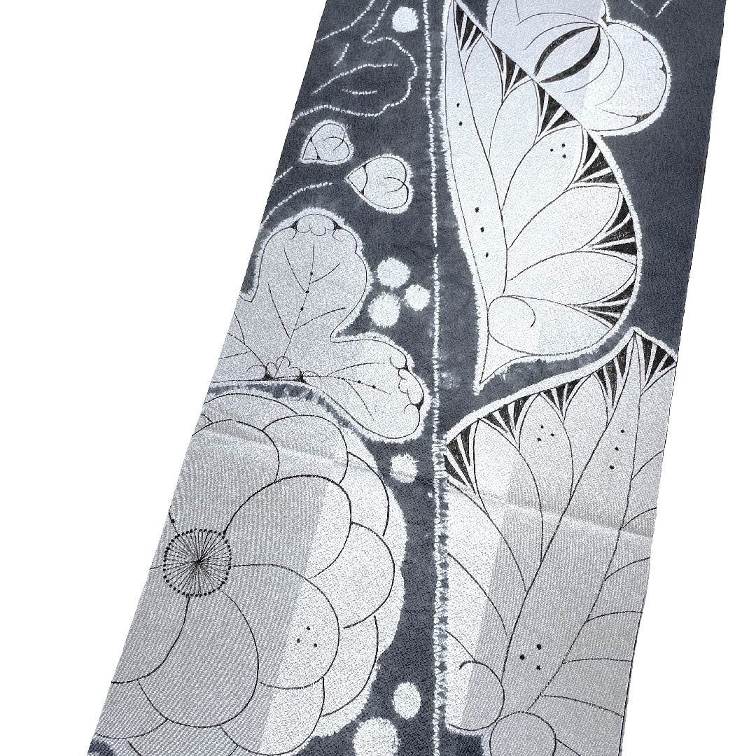 袋帯 紺鼠色（こんねずいろ） 辻ヶ花 帯丈420cm 正絹 Sランク 全通 カジュアル グレー系 1123008692322