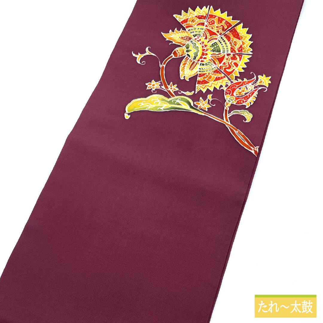 Nagoya obi, reddish purple, dyed obi, abstract flower, obi length 348cm, pure silk, S rank, point pattern, casual, purple, 1124007622320, Nagoya style