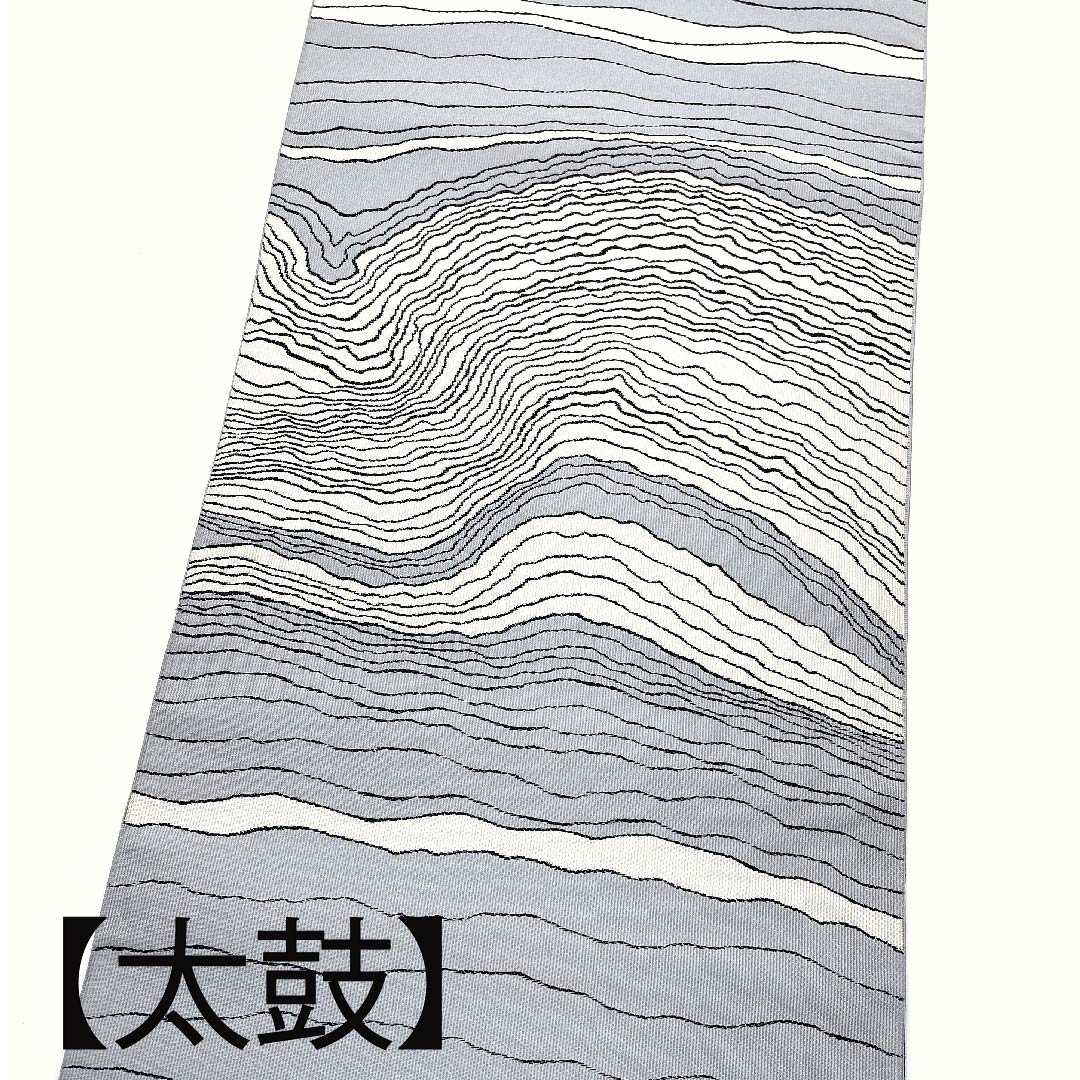 【未仕立】名古屋帯 正絹 NEWランク 水銀色（すいぎんいろ） 北出与三郎 渓流 皇室御用達 帯丈360cm ポイント柄 セミフォーマル グレー系 1124004711322