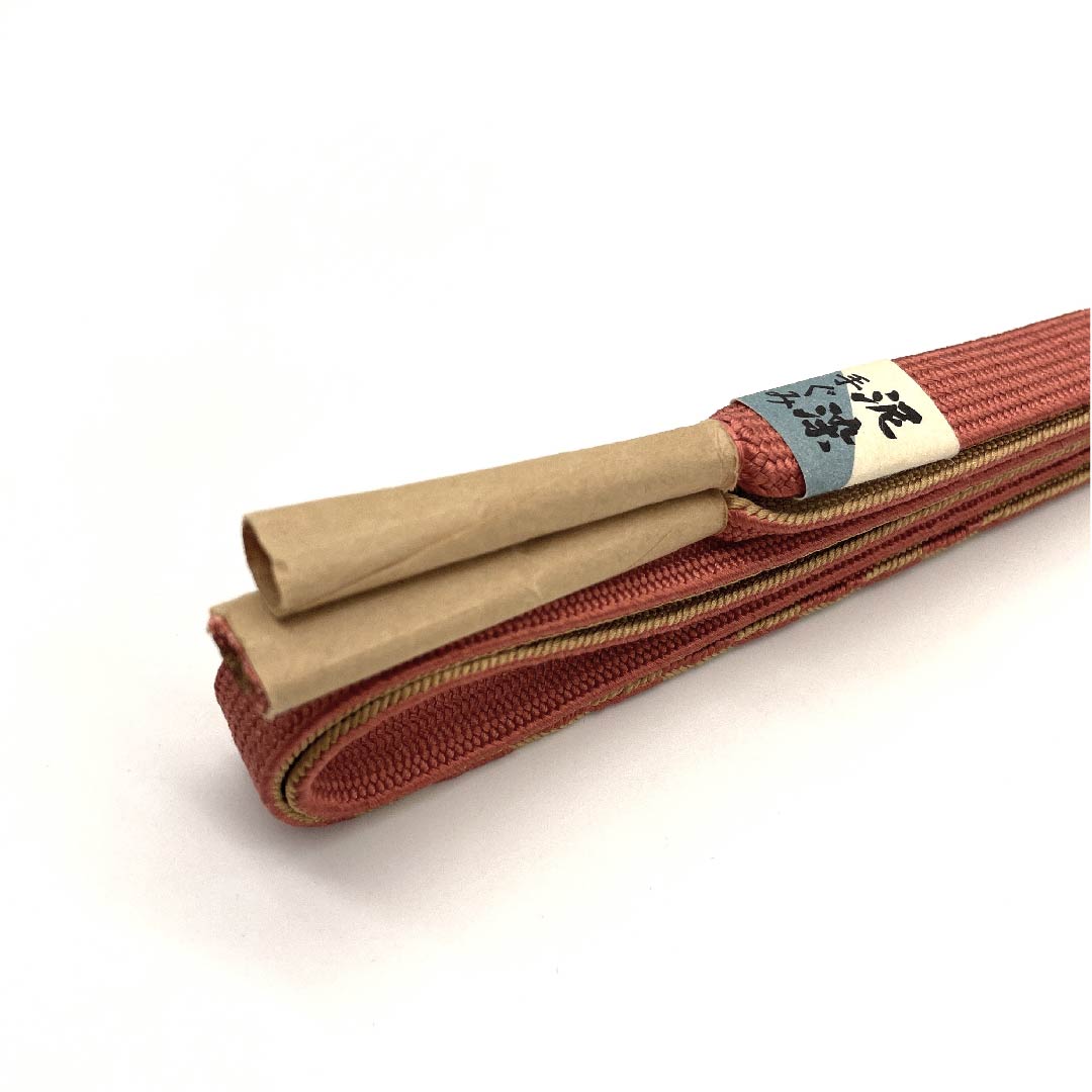 (New old stock) Silk obijime (sash fastener) - quarter-length cord - red persimmon color - mud-dyed hand-woven cord - new old stock - length approx. 162cm, width approx. 1.5cm - casual - rank S - orange 1135002692326