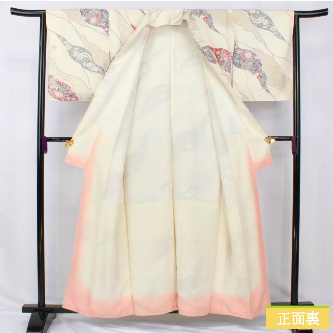 小紋 正絹 身丈158cm 裄丈63.5cm 袷 乳白色（にゅうはくしょく） 割付け 古典柄 Aランク 白系 1115005233311