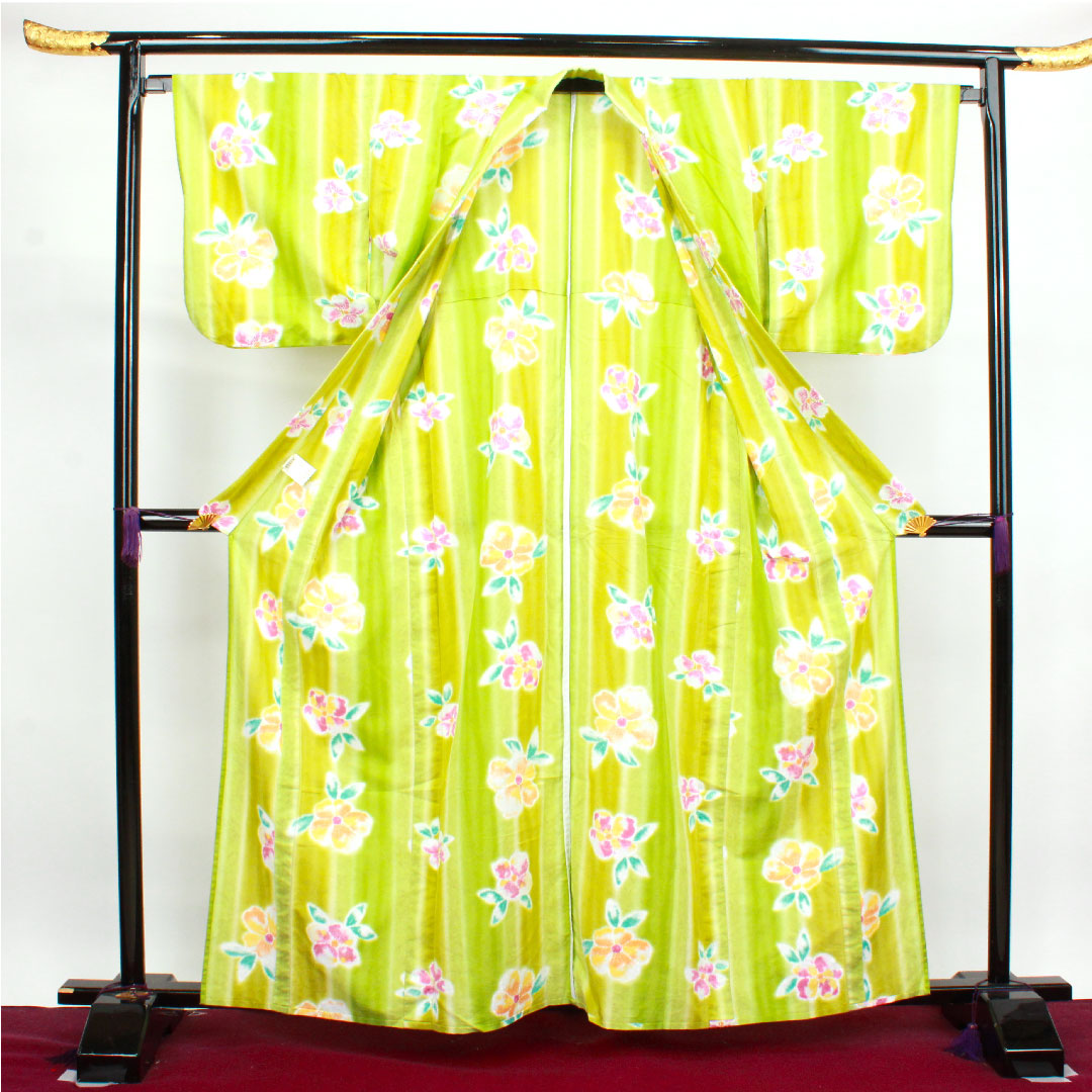 Yukata Abstract Flower Cotton S Rank Single Layer Length 161cm Sleeve Length 67.5cm Green 1118003862419