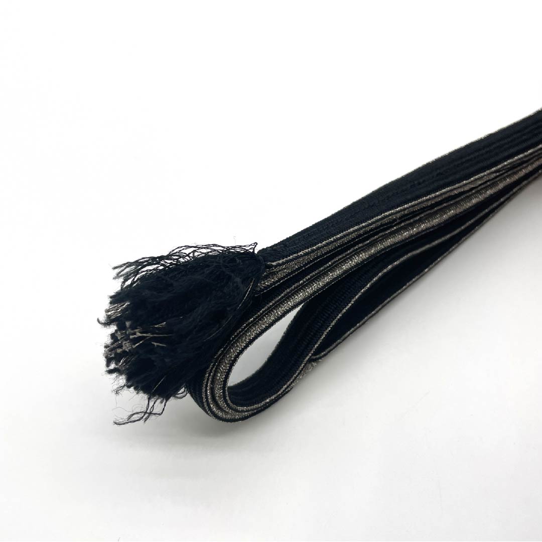 Obijime (silk obi) - quarter string - black, silver, monotone - length 154cm, width 1.2cm - casual - A rank - black - 1135003143310