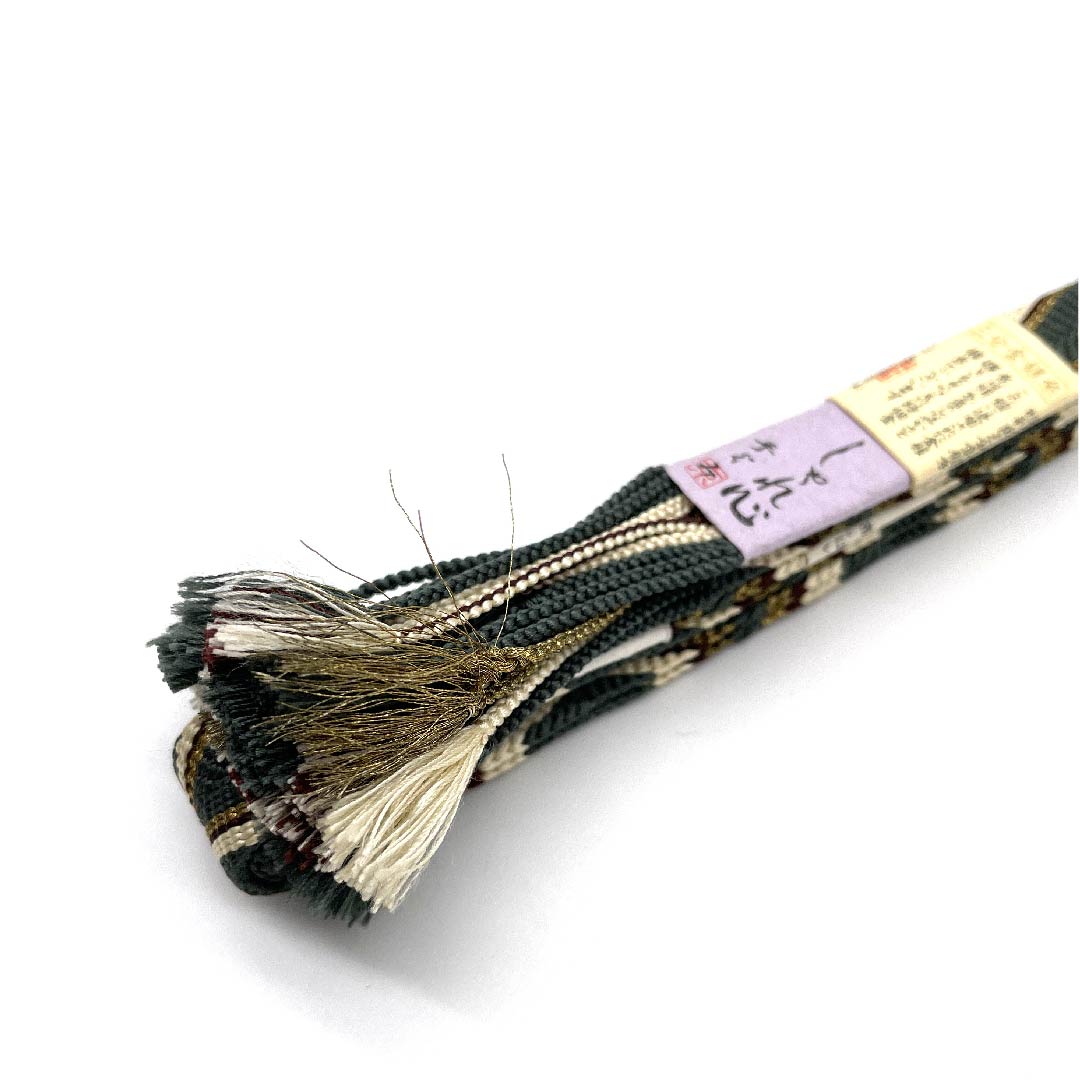 （新古品） 帯締め 正絹 四分紐 錆納戸色（さびなんどいろ） 手組紐 しゃれ心 金属糸使用 長さ約156cm 幅約1.5cm カジュアル Sランク 緑系 1135002762319