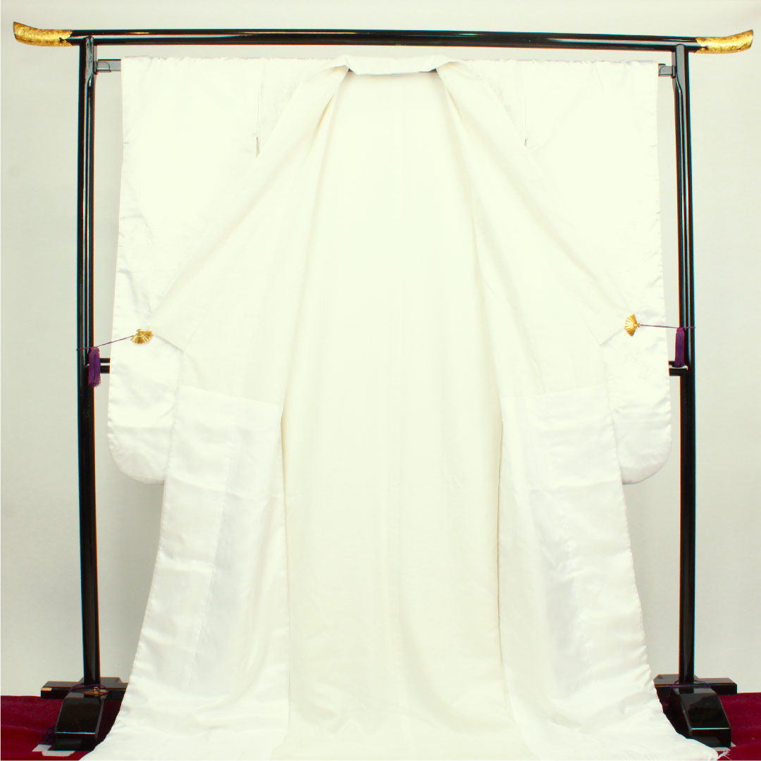 Shiromuku (White Kimono) Length 197cm Embroidery Flower Cart Flower Pattern Polyester B Rank Awase White 1110000524911