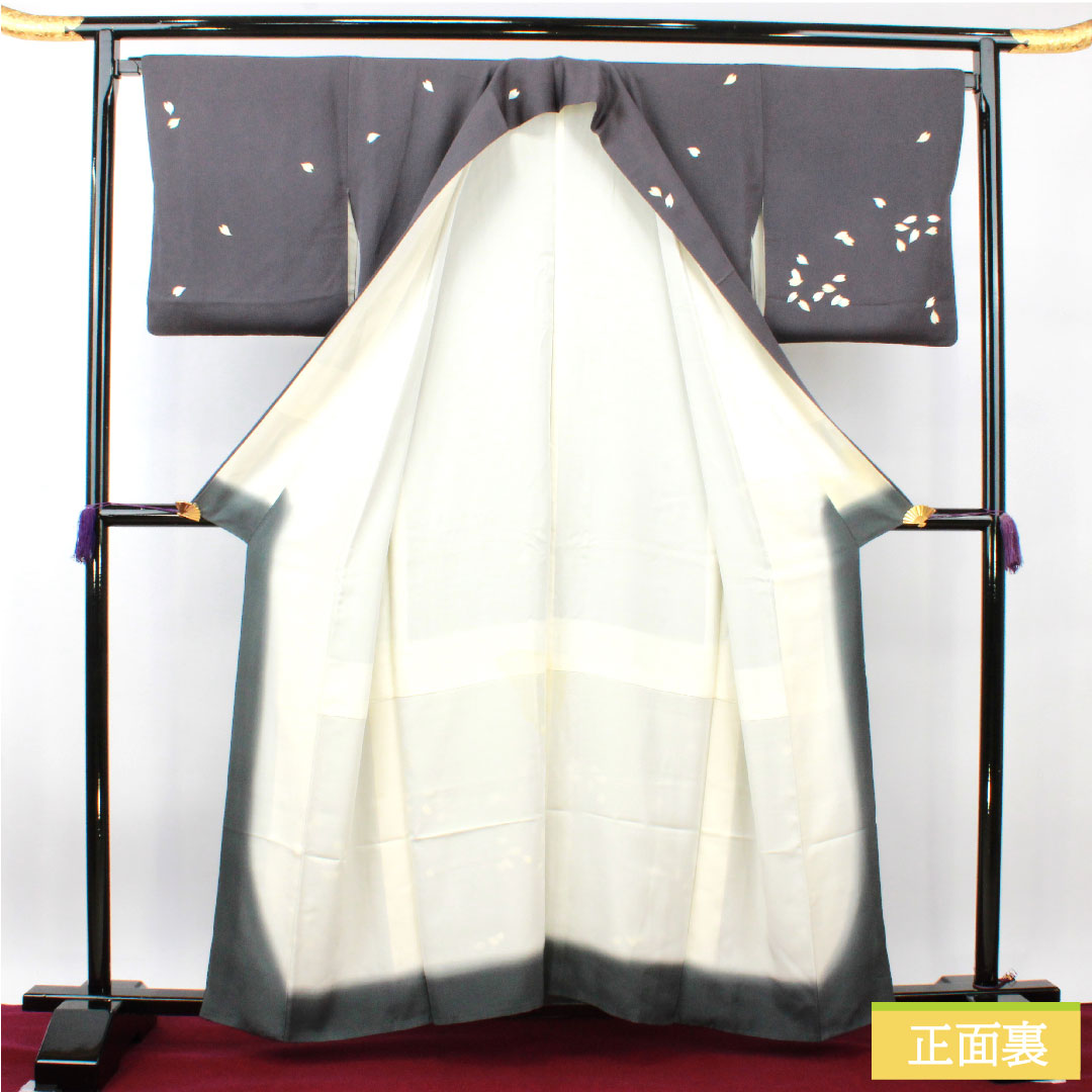 Homongi, pure silk, lined, length 159.5cm, sleeve length 68.5cm, deep purple, Rakuraku Studio, Sakura, A rank, purple, 1112003793320