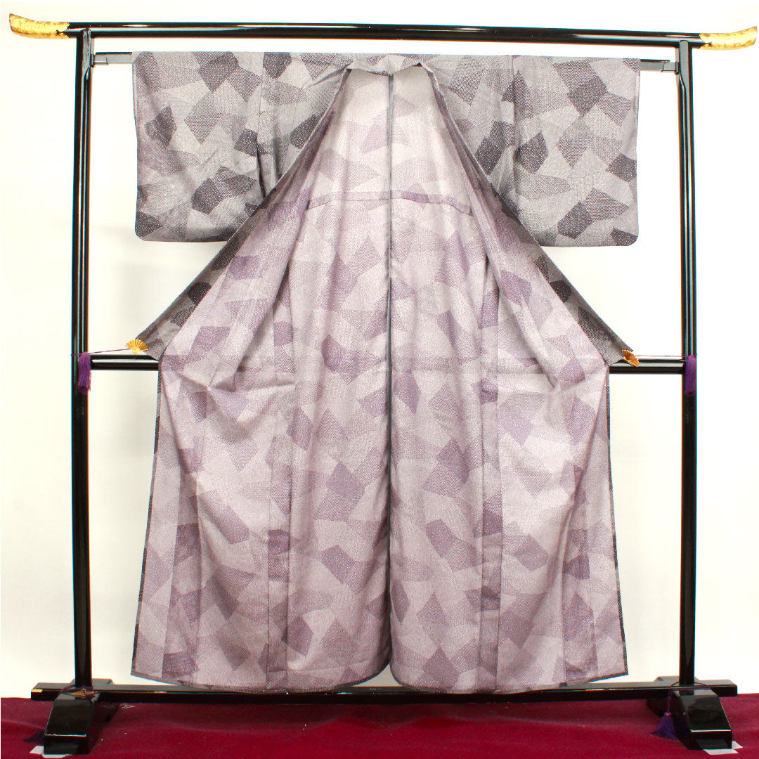 Summer kimono, polyester, komon, length 158cm, sleeve length 62cm, purple, washable kimono, Edo komon, silk, S rank, purple, 1132000722320