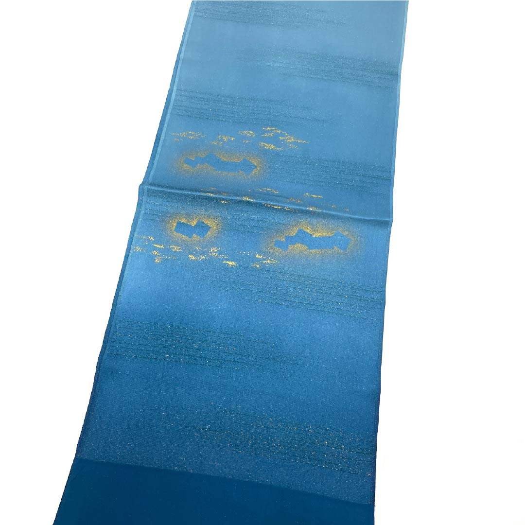 (Like new) S-Rank Silk Obiage (Semi-Formal) Indigo Velvet (Aibiroudo) with Gold Thread, Approximately 171cm Long, 30.5cm Wide, Blue, Item Number: 1136002082917