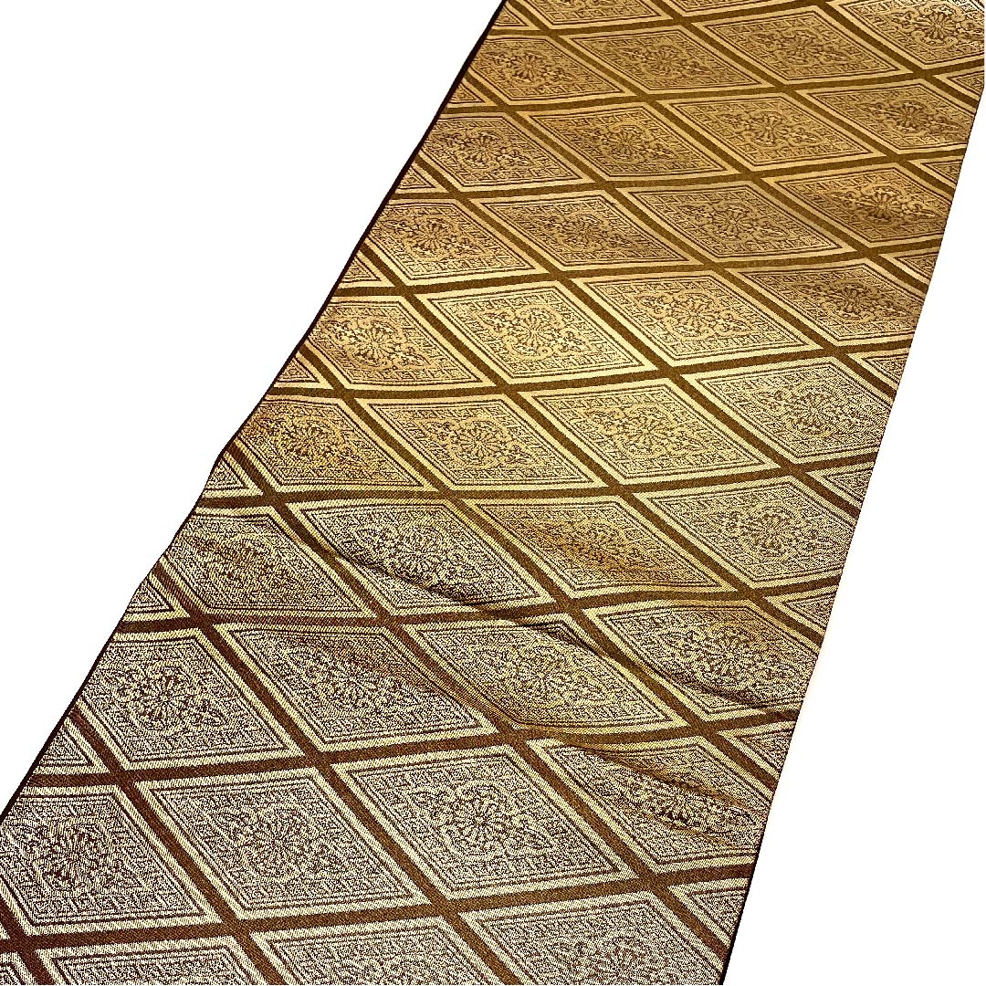 【未仕立】袋帯 正絹 Sランク 栗色（くりいろ） 菱形 華文   帯丈430cm 六通 フォーマル 茶系 1123003092314