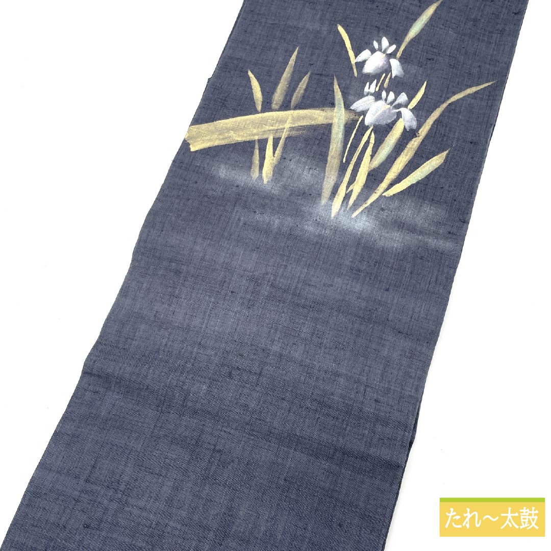Nagoya obi, cotton, navy blue, dyed obi, iris, summer obi, obi length 365cm, S rank, point pattern, semi-formal, blue, 1124006822317, Nagoya style
