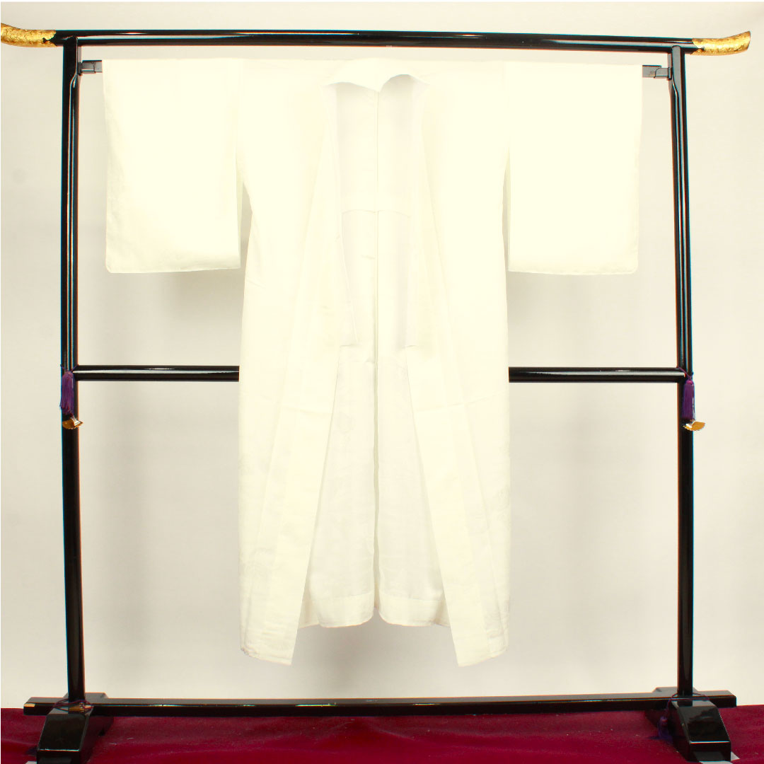 Long undergarment, pure silk, length 138cm, sleeve length 65cm, lined, formal, auspicious pattern, S rank, white, 1129000452511