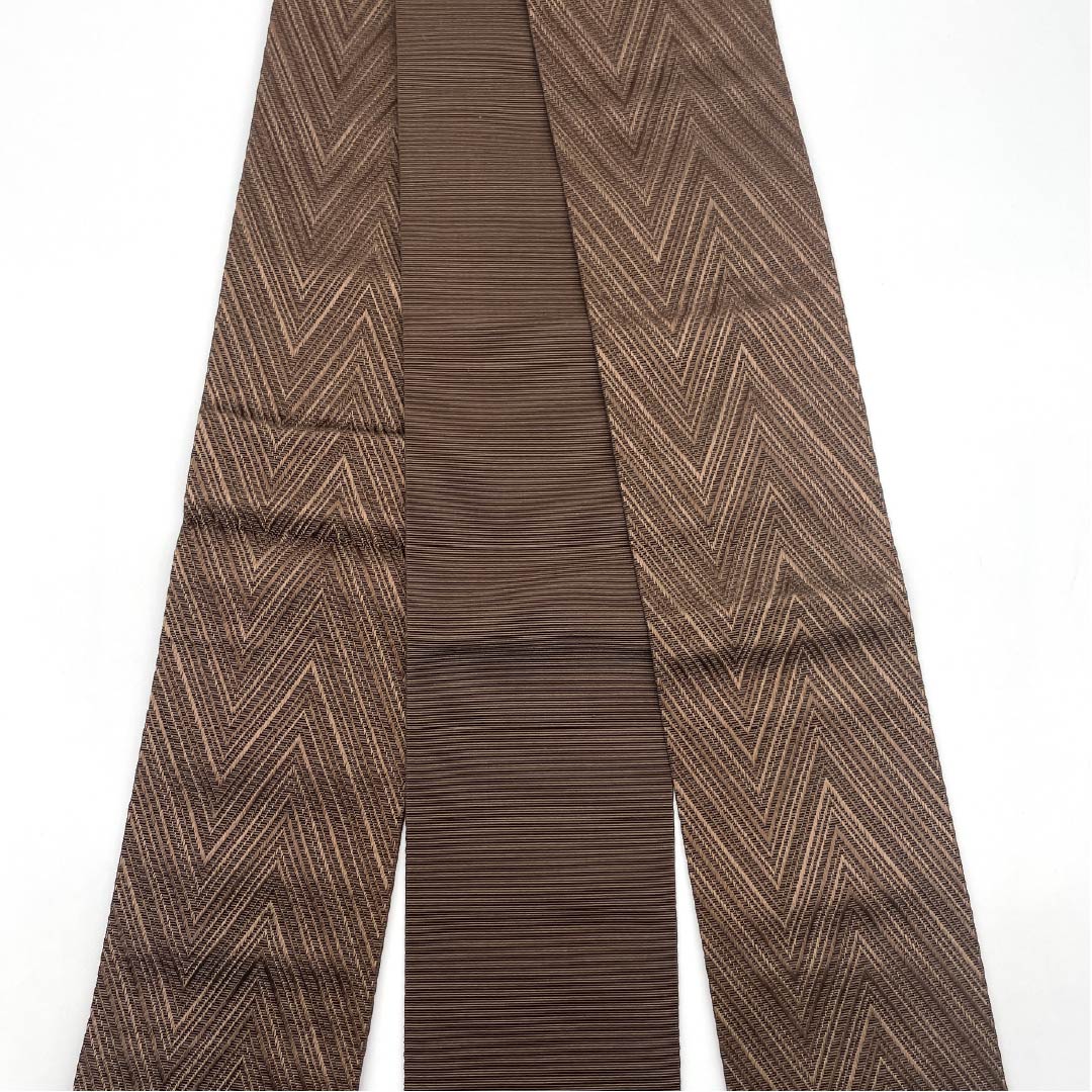 Untailored Square Obi (Sash) - Pure Silk, S-Rank, Burnt Fragrance Color, Ueda Orimono, Length 396cm, Width 9.5cm, Brown, Item Number: 1134000532914