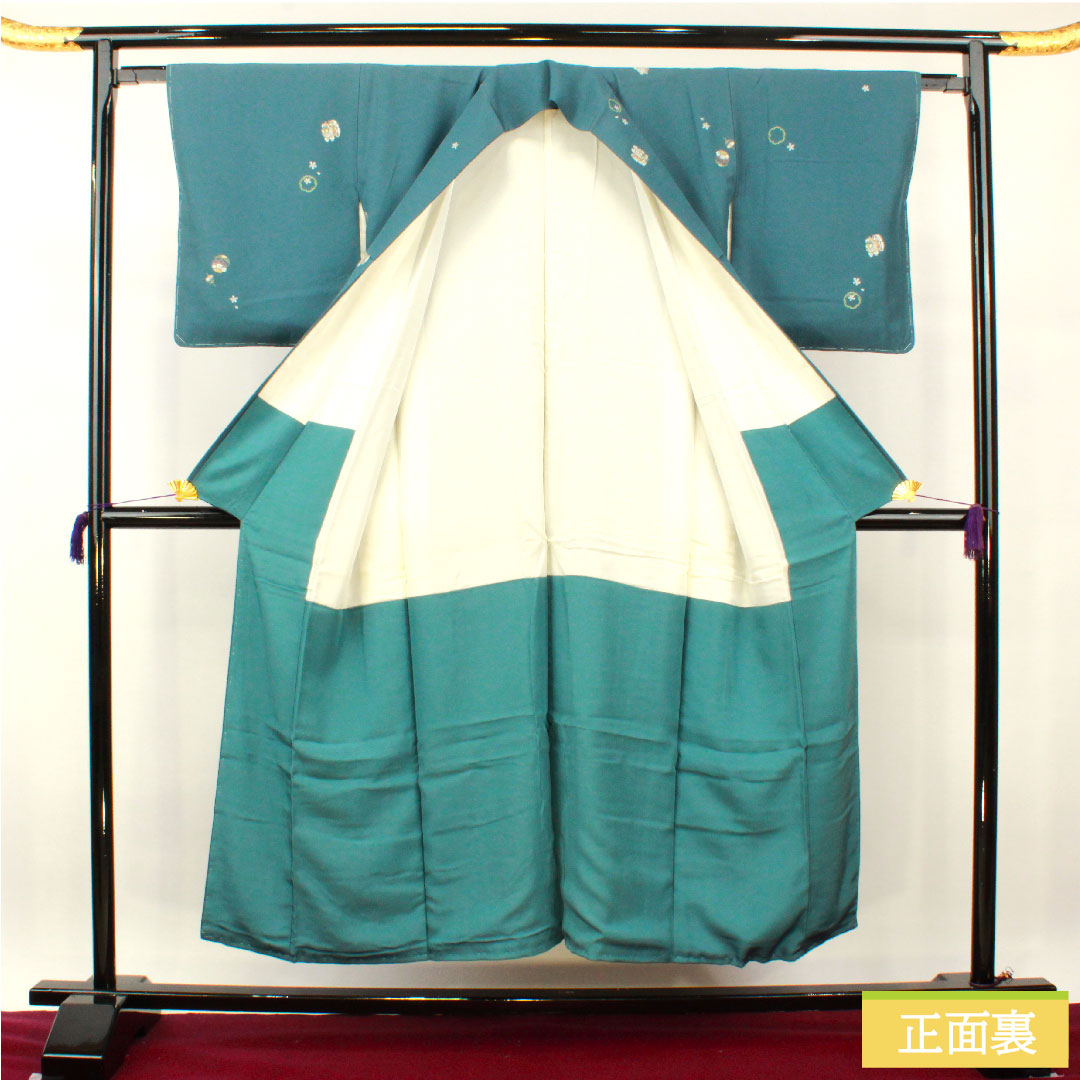 小紋 正絹 身丈150.5cm 裄丈62.5cm 袷 錆納戸色（さびなんどいろ） 雪輪 うさぎ Bランク 青系 1115004214117