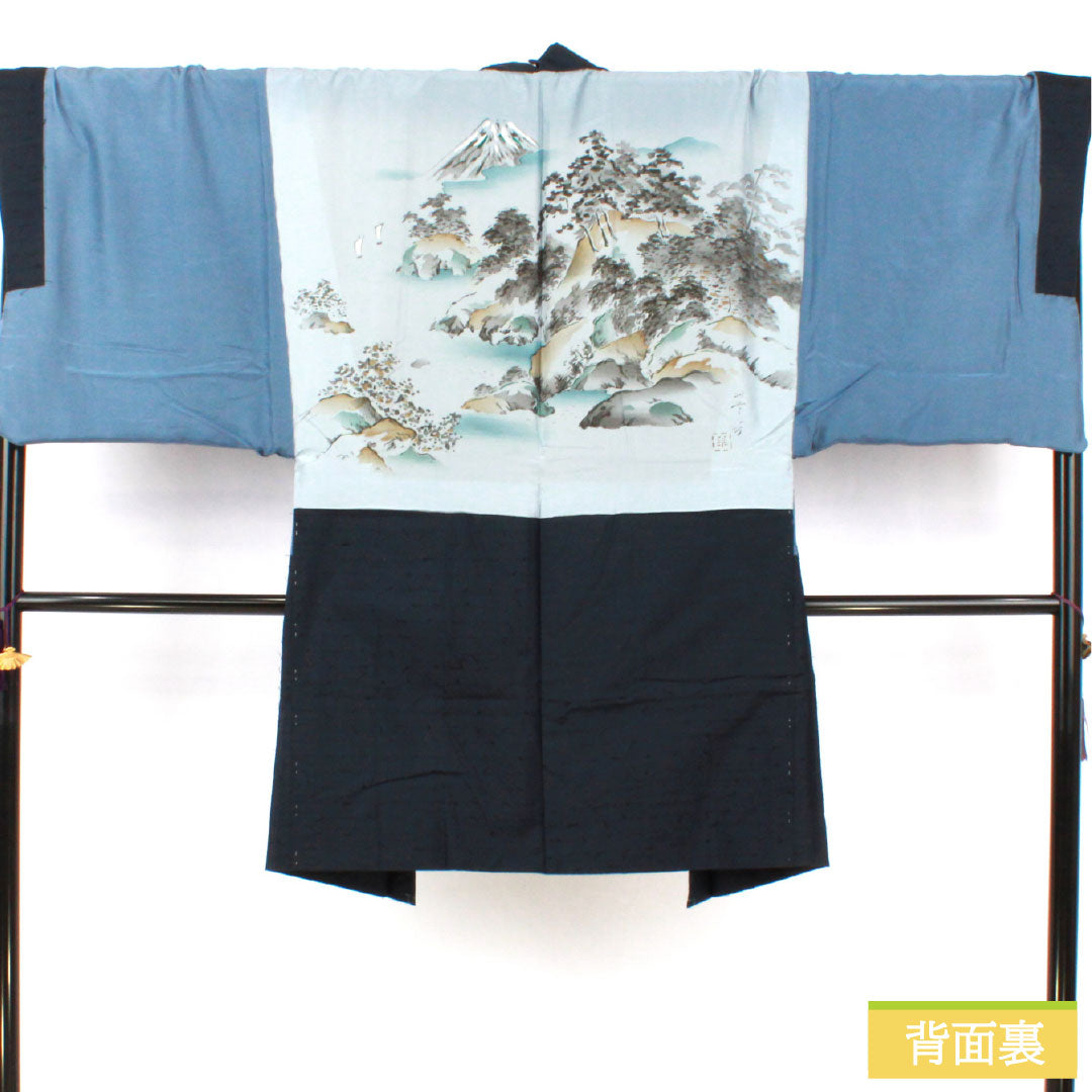 男物 正絹 Aランク 身丈101cm 裄丈73cm 濃紺色（のうこんいろ） ひげ紬 しつけ糸付き 紺系 1119001613118