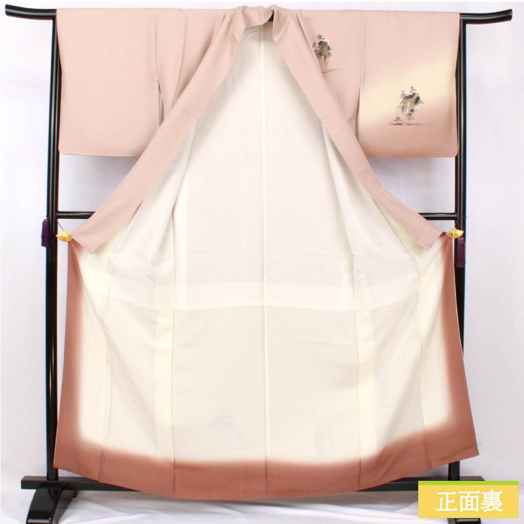 Visiting Kimono, Pure Silk, Grade A, Lined, Length 160cm, Sleeve Length 64cm, Faded Red (Arasomeiro), Hand-painted Landscape Painting, Pink, Product Number: 1112007153413