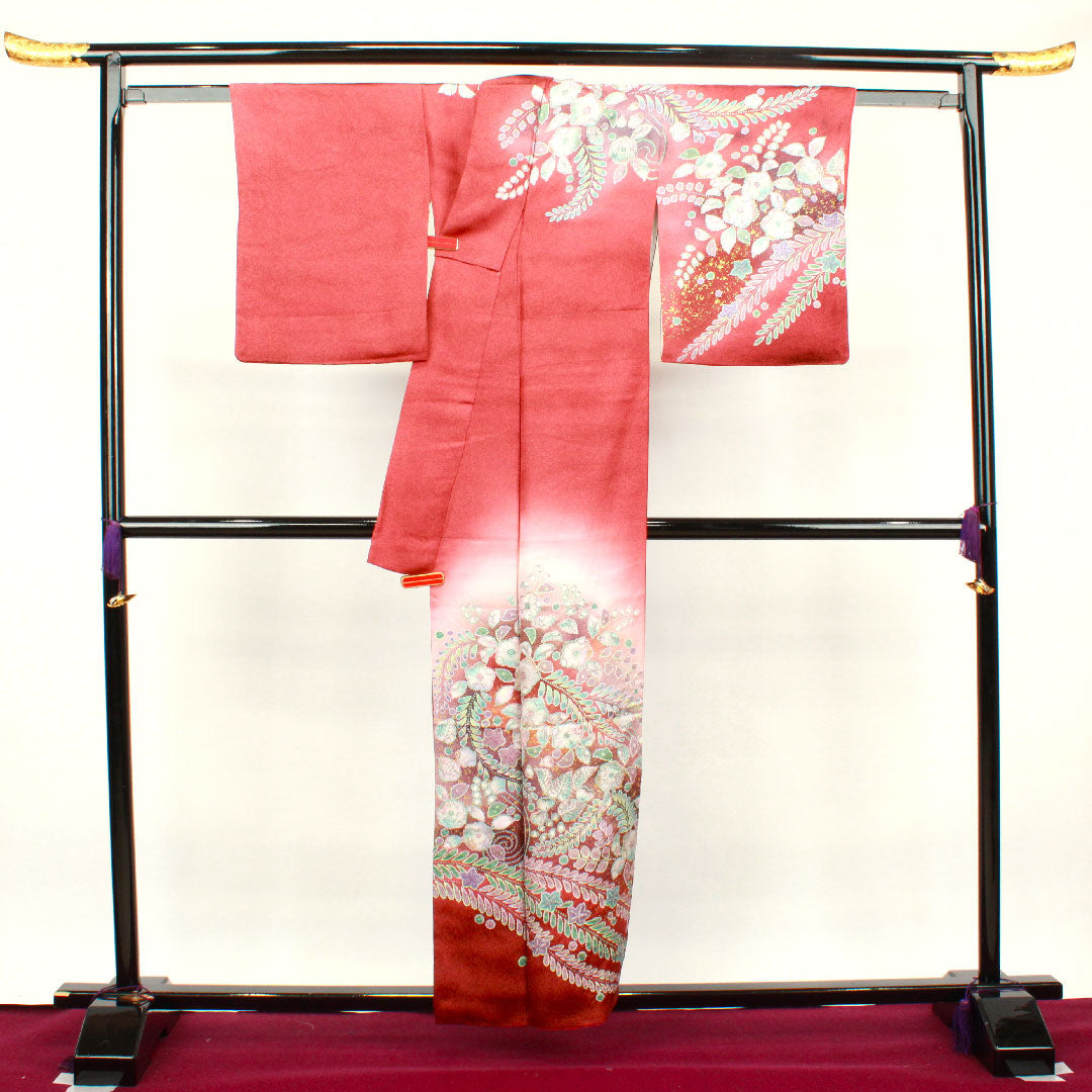 訪問着 袷 身丈157cm 裄丈62cm 紅樺色 京友禅 辻ヶ花 正絹 Sランク 赤系 1112002262312