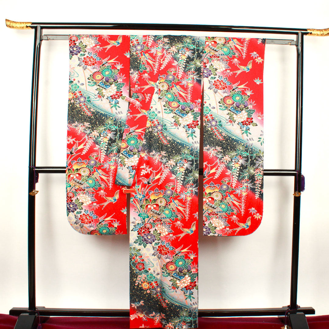振袖 身丈163cm 裄丈64cm 袷  茜色 型染 吉祥文様  正絹 Sランク 赤系 1113000862412