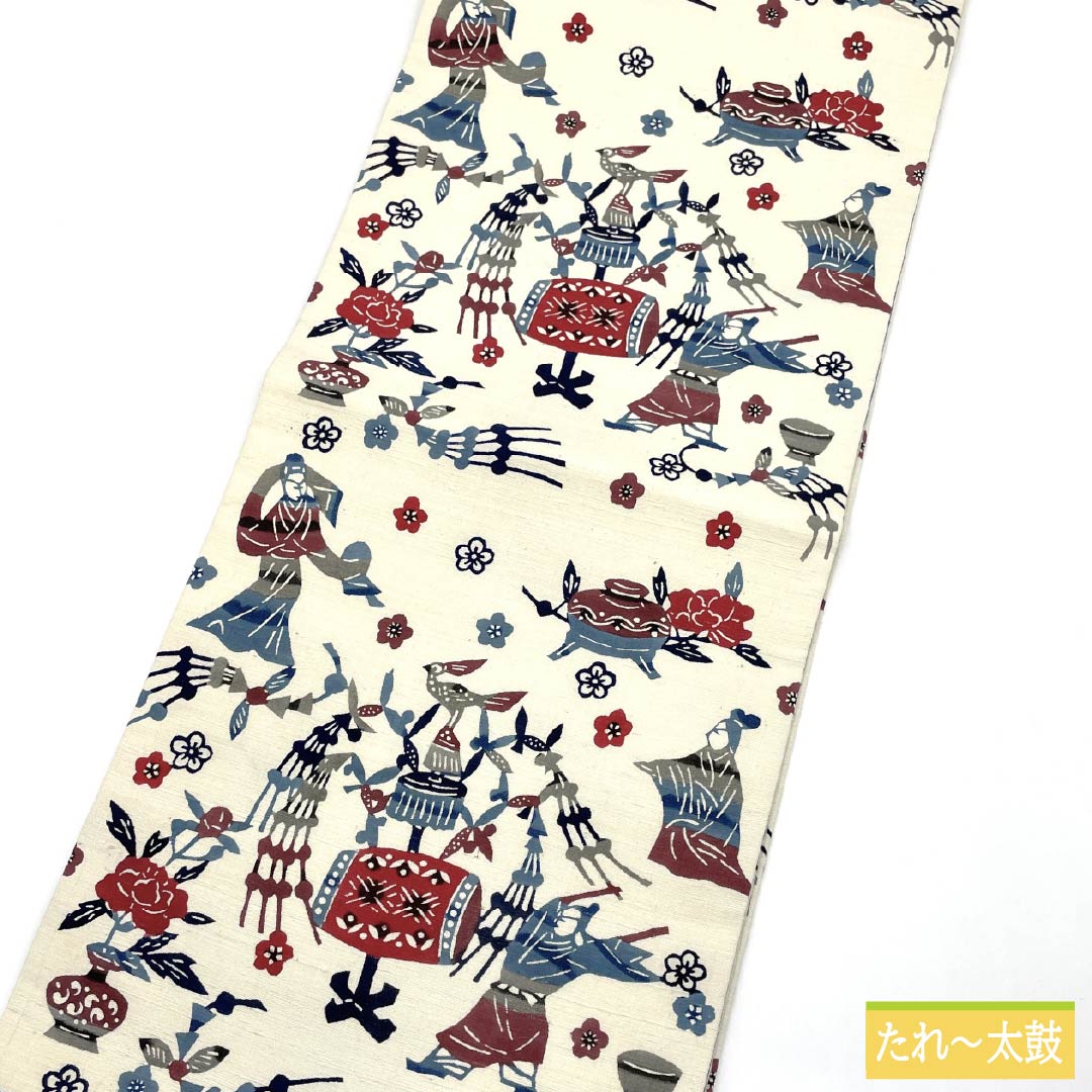 Nagoya Obi, Pure Silk, Grade B, Natural Color (Kinari-iro), Stencil Dyed, Bingata Style, Perfect for Performance, Length 366cm, Six-fold, Casual, Cream-colored, Open-fitting, Product Number 1124010534315