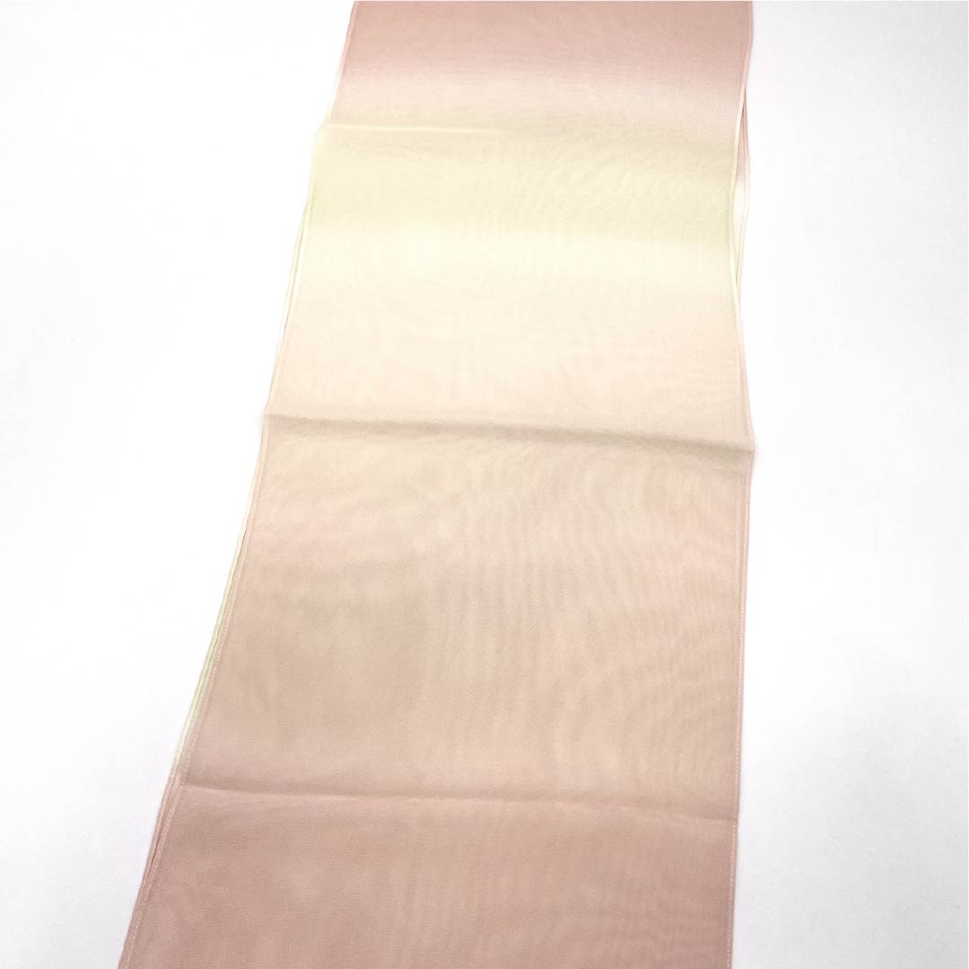 (Like New) Silk Obiage (Semi-Formal) - Maiden Color (Otomeiro) and Sulfur Color (Iouiro) Gradient - Summer Style - Length: Approx. 180cm, Width: Approx. 29.5cm - Pink - Product Number: 1136002191913