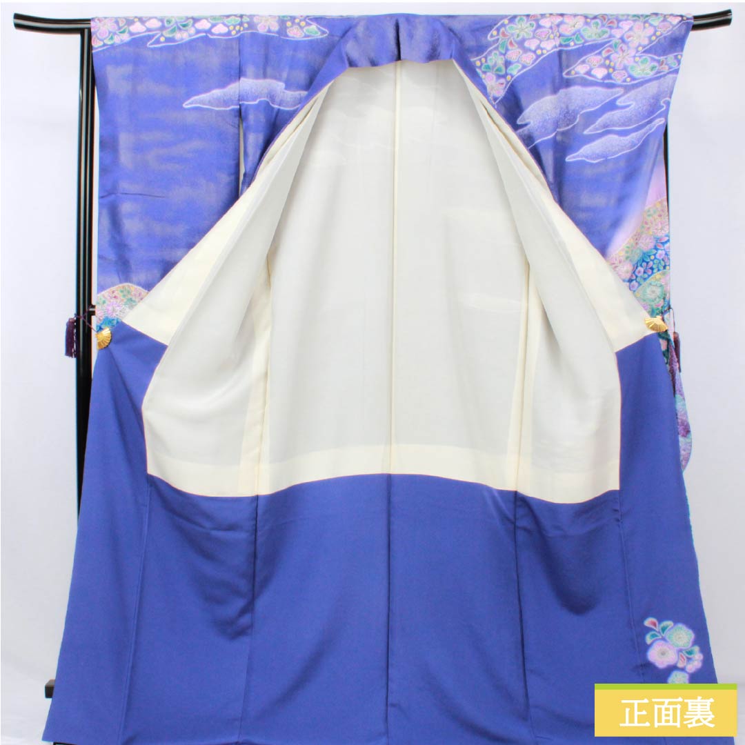 振袖 正絹 Sランク 身丈172.5cm 裄丈68cm 袷 青紫色（あおむらさきいろ） 銀通し 辻が花 遠山 ソフトガード加工 紫系 1113002552620
