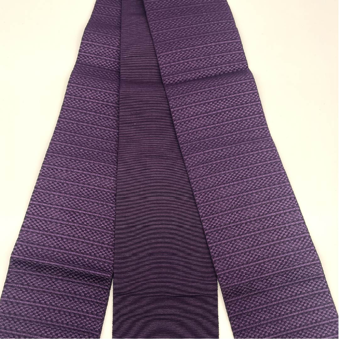 Polyester S-Rank Obi, Nasukon (Eggplant Navy Blue) with Horizontal Stripes, Kosugi Orimono, Length 408cm, Width 11cm, Purple, Item Number 1134000512920
