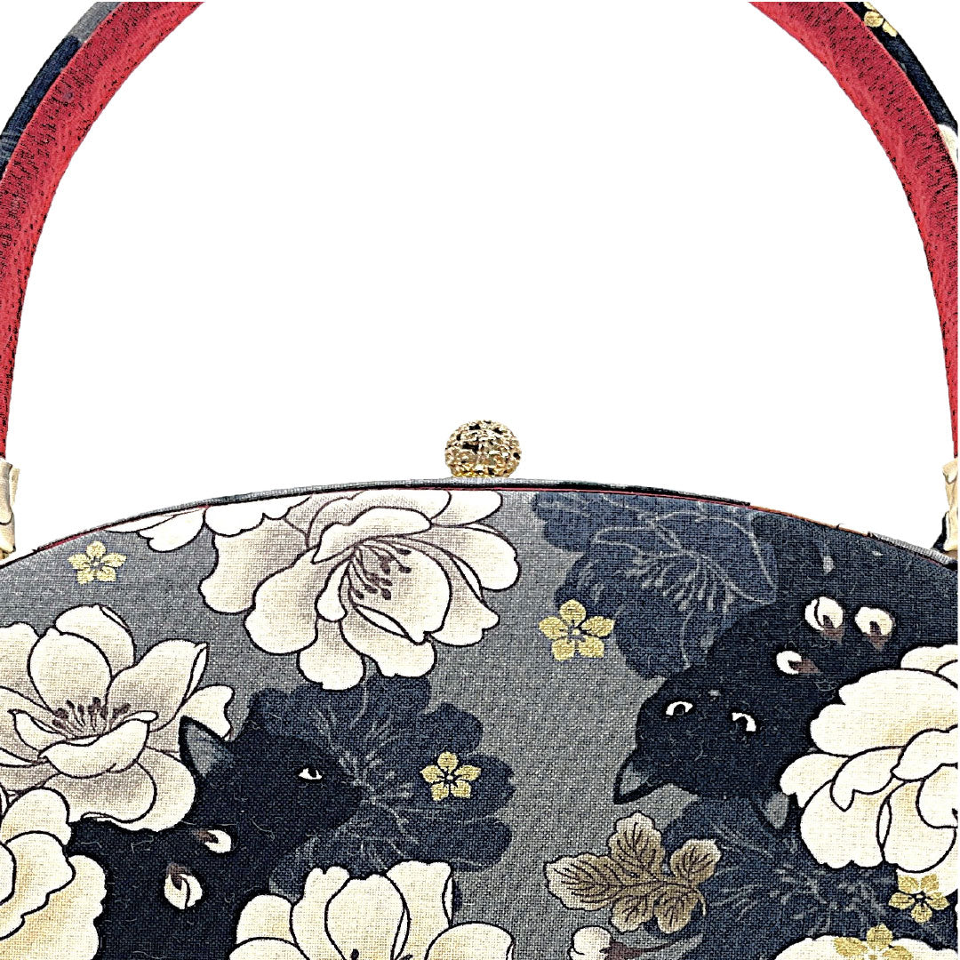 Japanese Style Bag Casual NEW Old Rose Floral Black Cat Retro Gray 113900136122