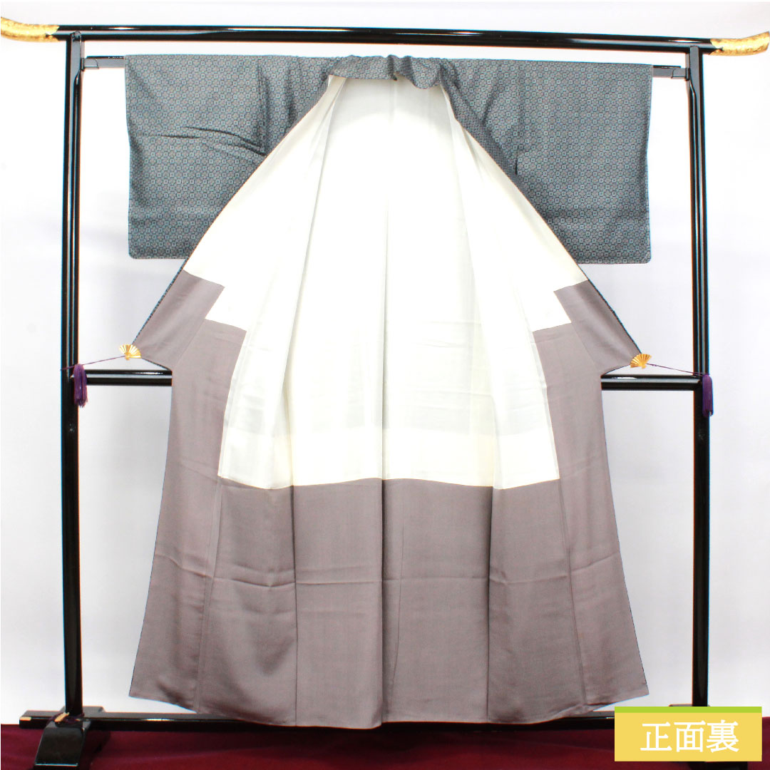 村山大島紬 正絹 身丈156cm 裄丈62.5cm  幾何学模様 しつけ糸付き 未使用品 Sランク 袷 紺系 1116003012318
