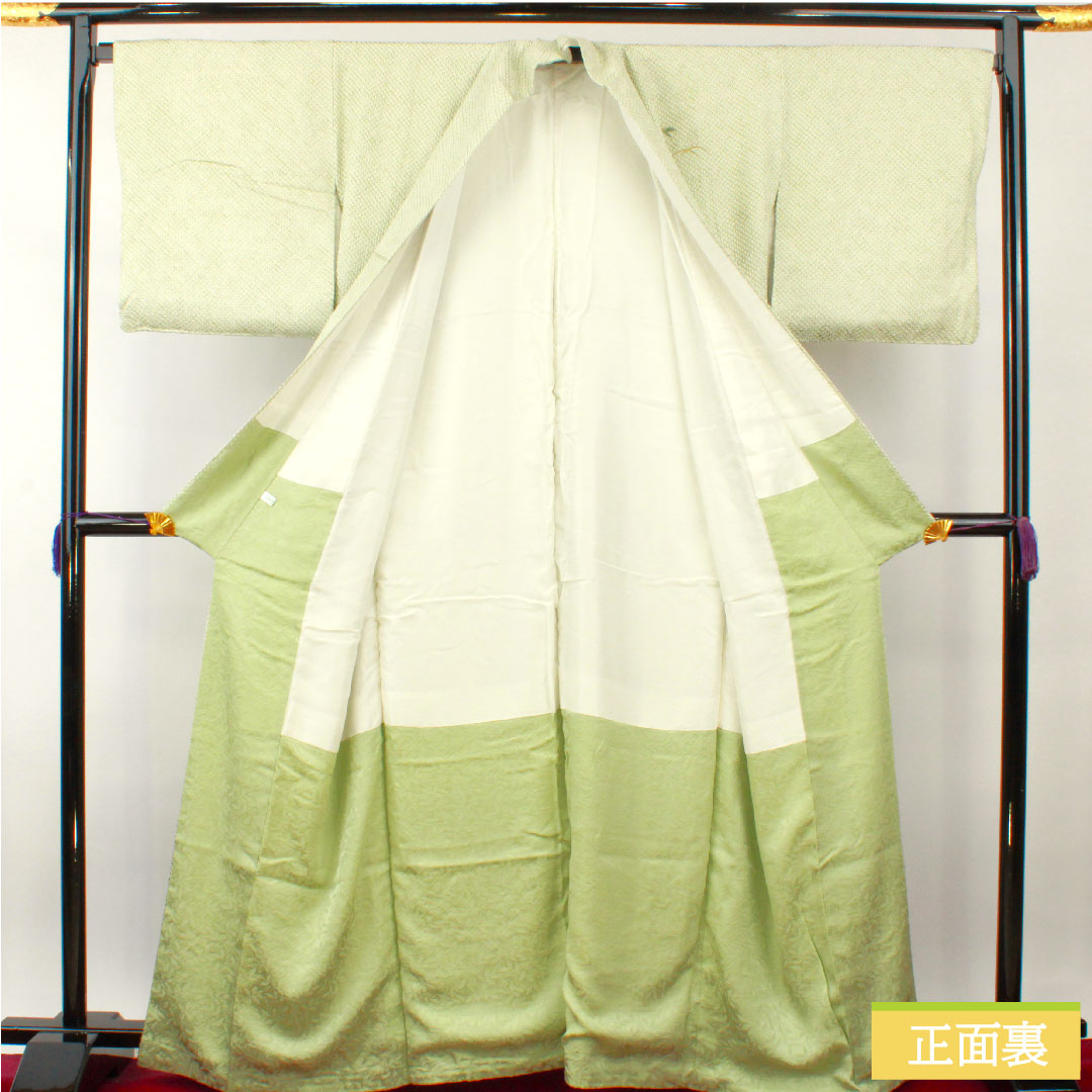 Homongi, pure silk, lined, length 165cm, sleeve length 69cm, light green, all-dyed, embroidery, basting thread included, unused, S rank, green, 1112004182519