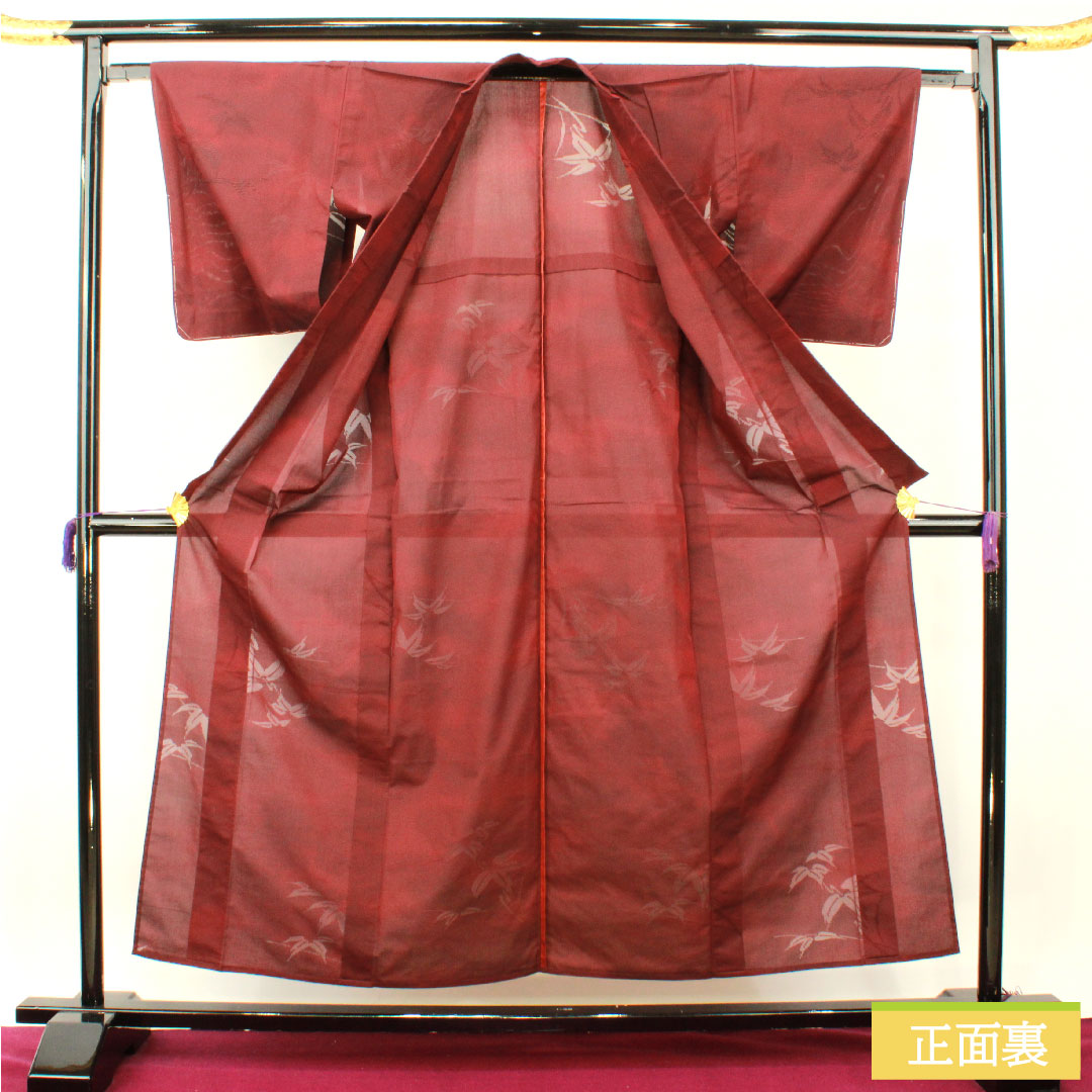 Summer pure silk komon length 156cm sleeve length 62.5cm dark red (monkfish) monsha bamboo grass gauze S rank red 1132001902312