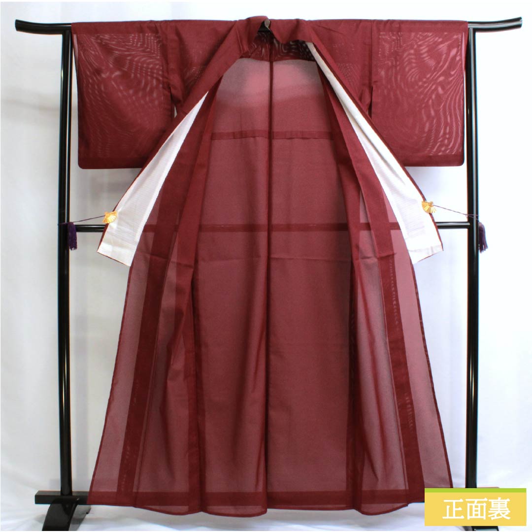 Summer kimono, polyester, plain color, A rank, length 160.5cm, sleeve length 64.5cm, crimson color, washable, red pongee, 1132003083412