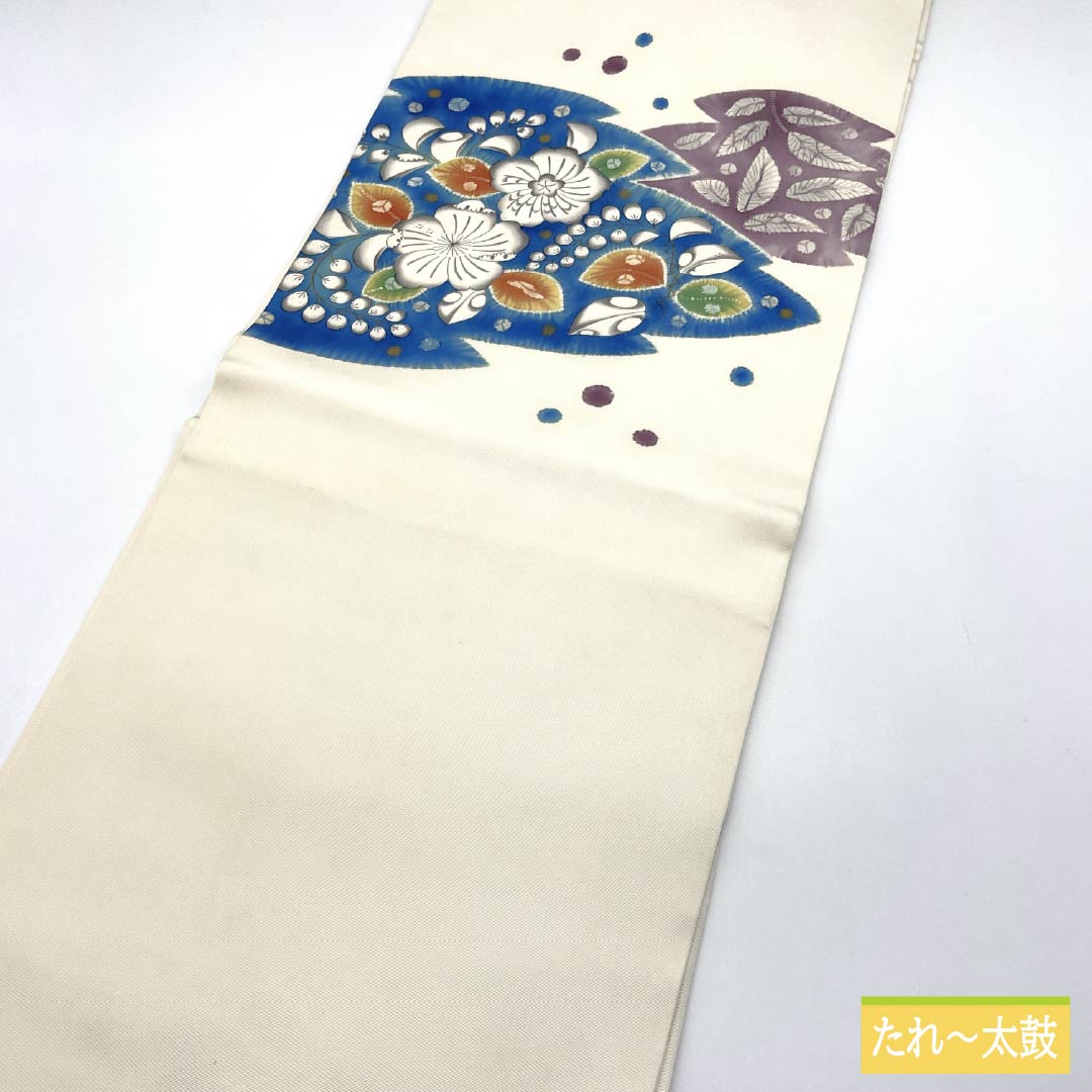 名古屋帯 生成り色（きなりいろ） 染め帯 作家物 辻ヶ花模様 帯丈352cm 正絹 Sランク ポイント柄 セミフォーマル クリーム系 1124008502315 名古屋仕立て