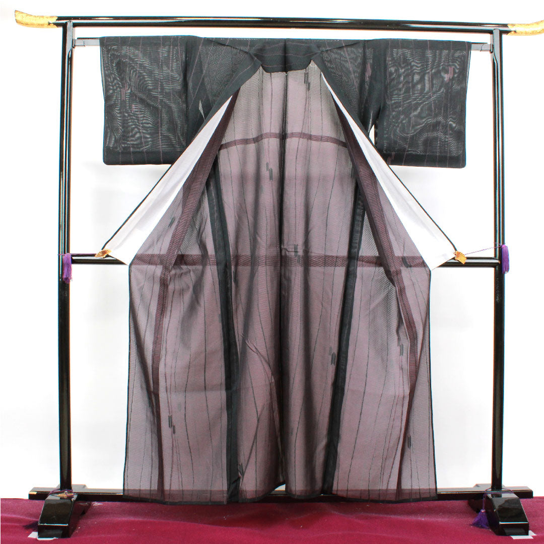 Summer item, pure silk, small pattern, length 159cm, sleeve length 63cm, arrow feather pattern, silk, A rank, black, 1132000503310