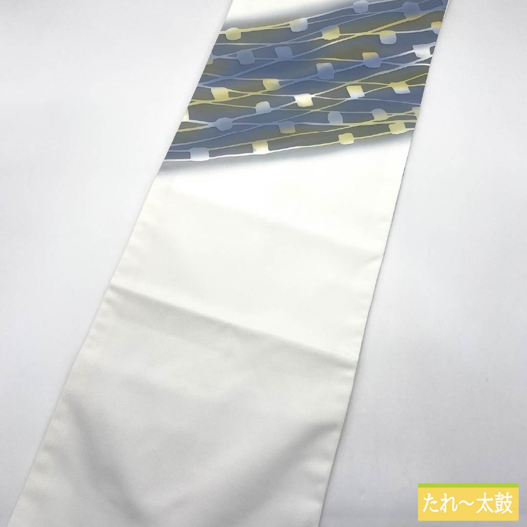 Nagoya Obi, Polyester, S-Rank, Abstract Pattern, Dyed Obi, Length 367cm, Pointed Pattern, Casual, White, 1124010832311, Nagoya Style