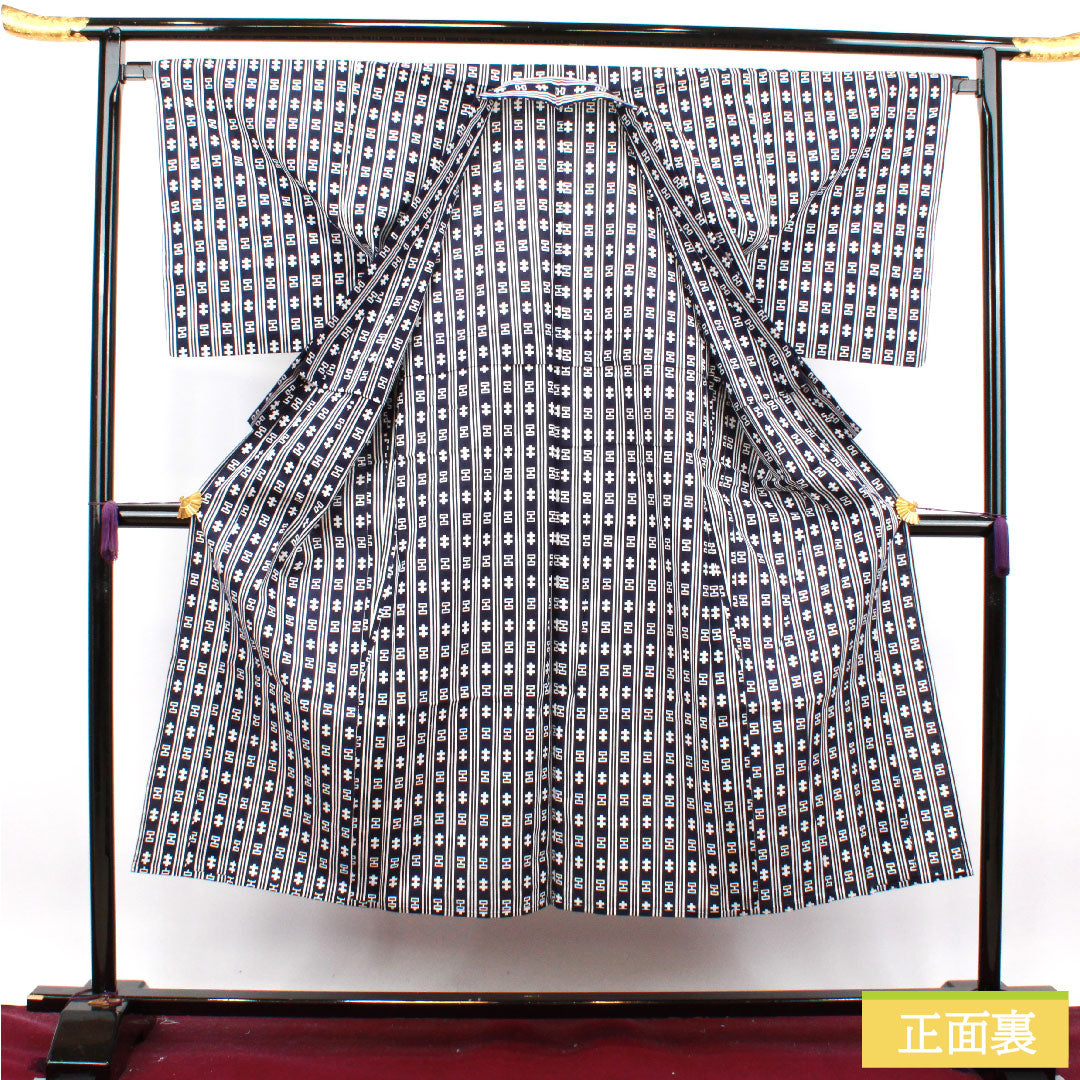 Men's Yukata Cotton Length 144.5cm Sleeve Length 67cm S Rank Unlined Navy Geometric Pattern 1118004932418