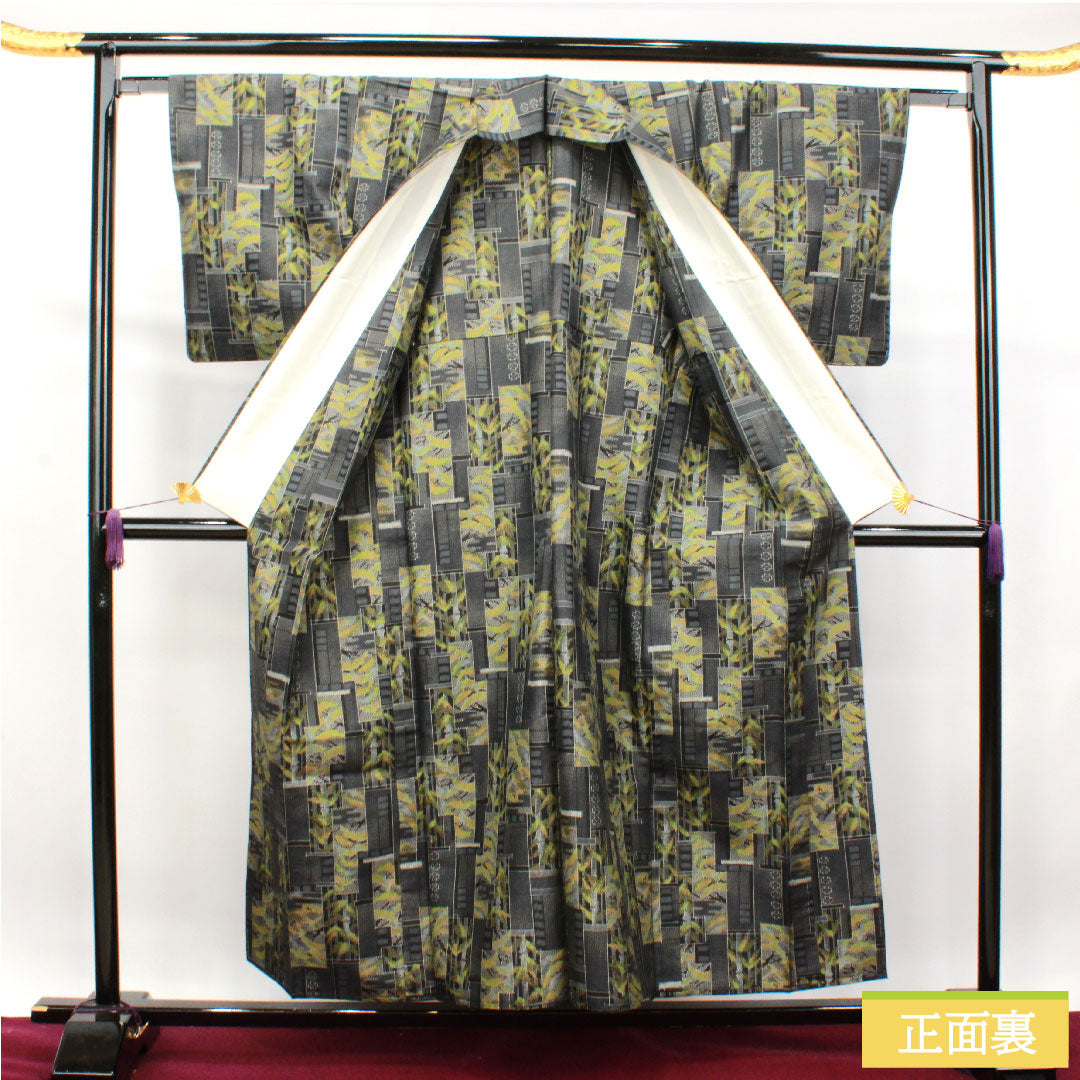 Murayama Oshima, pure silk, length 156cm, sleeve length 62cm, abstract pattern, S rank, single layer, black, 1116003142310