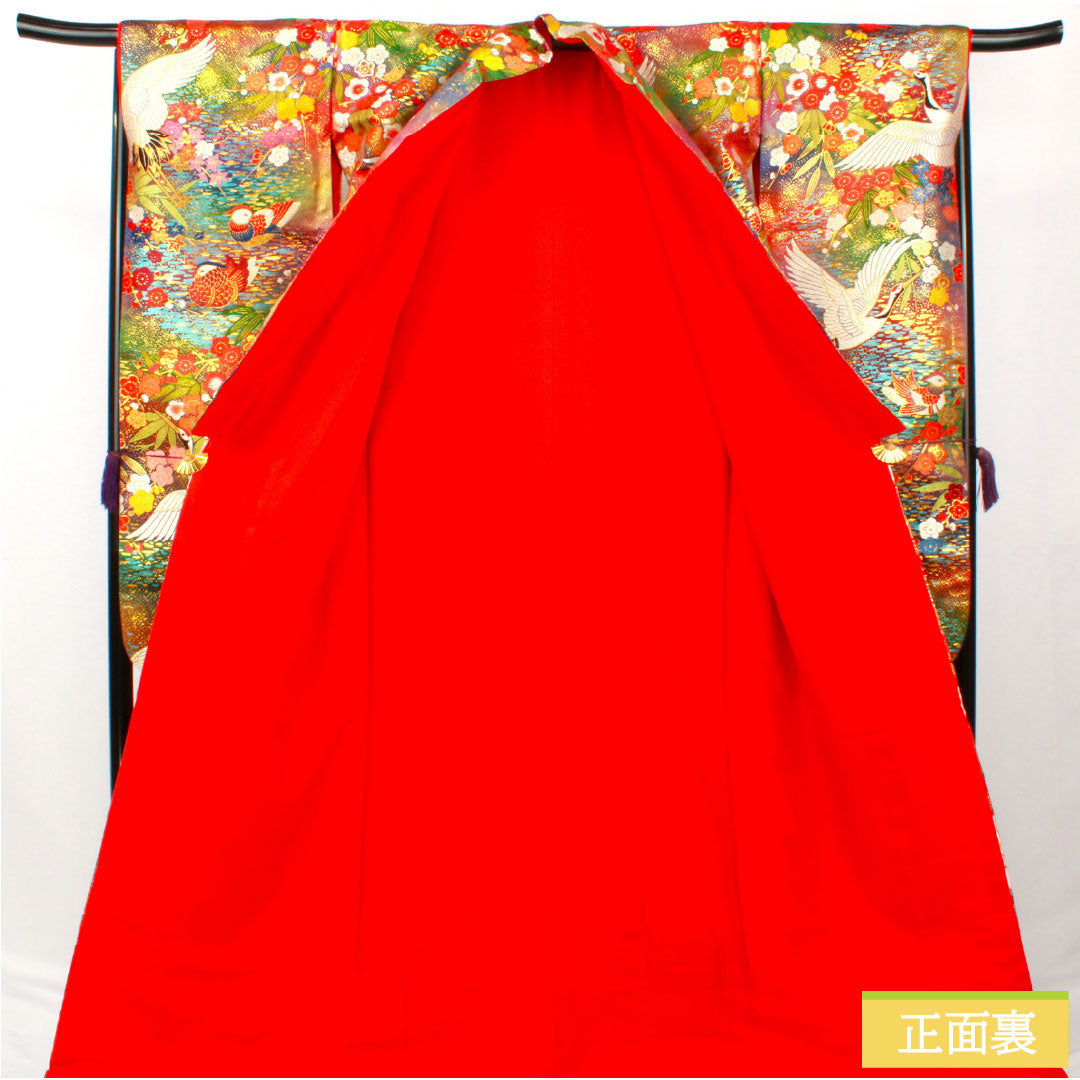 Irodourou Uchikake (Colored Kimono) - Pure Silk, S Rank, Length 192cm, Sleeve Length 67cm, Karaori Weave, Crane, Mandarin Duck, Plum Blossom, and Bamboo Design, Lined, Gradient Pattern, 1110000892999